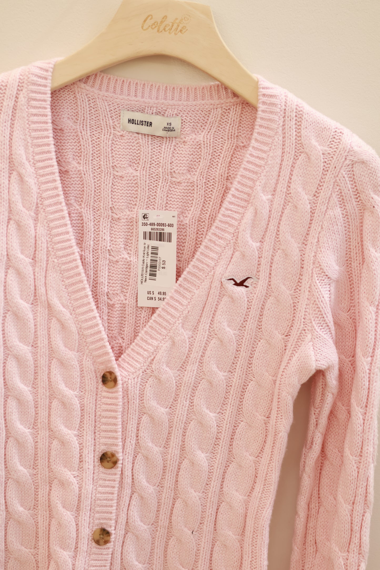 HOLLISTER Cable Knit Icon V-Neck Cardigan — Light Lilac