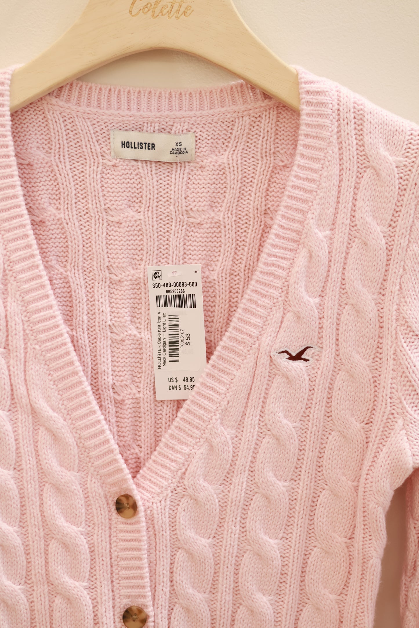 HOLLISTER Cable Knit Icon V-Neck Cardigan — Light Lilac