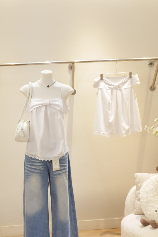 Ribbon off shoulder white top