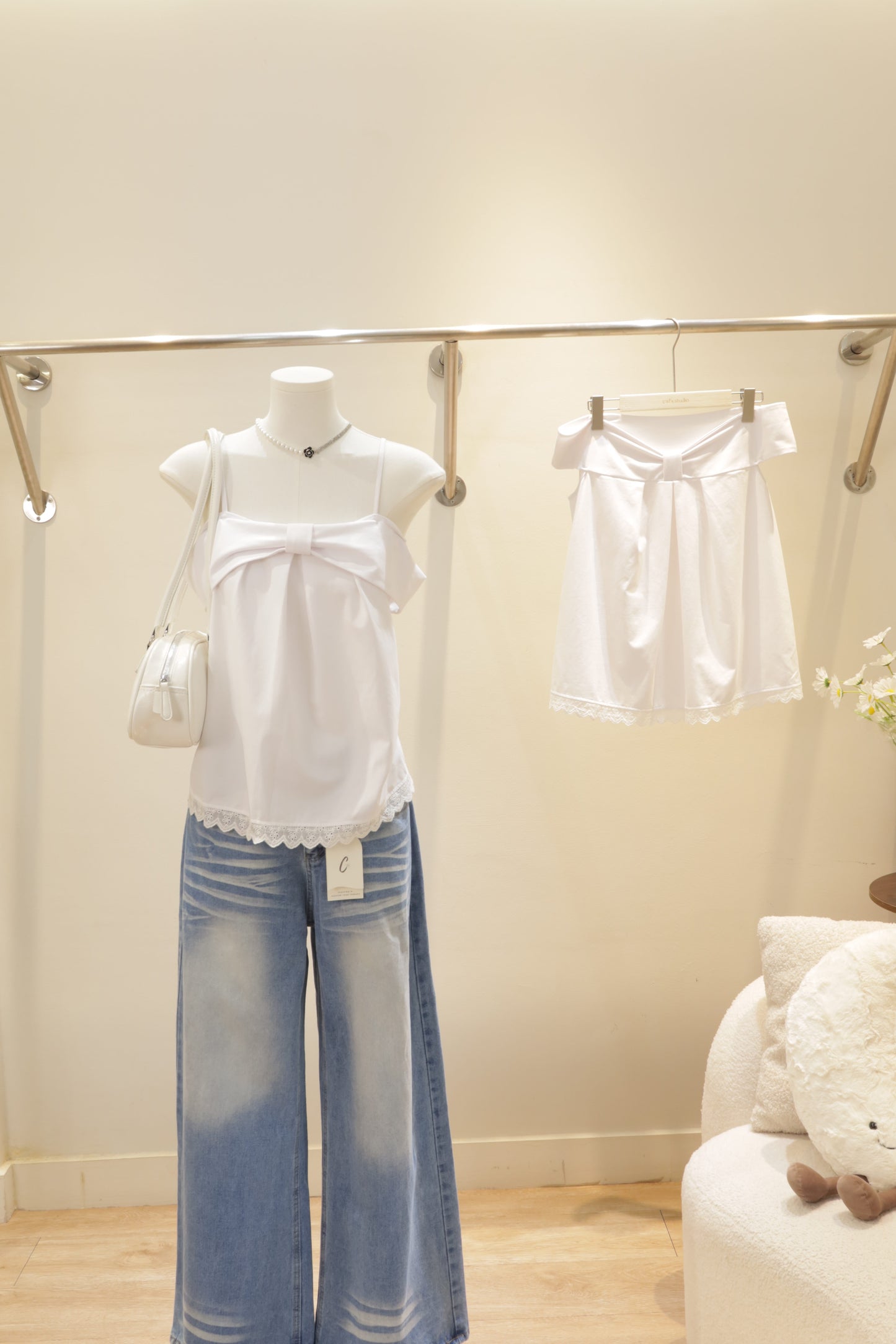 Ribbon off shoulder white top