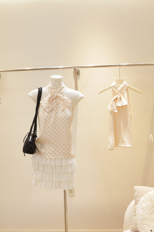 Polkadot bow halter top