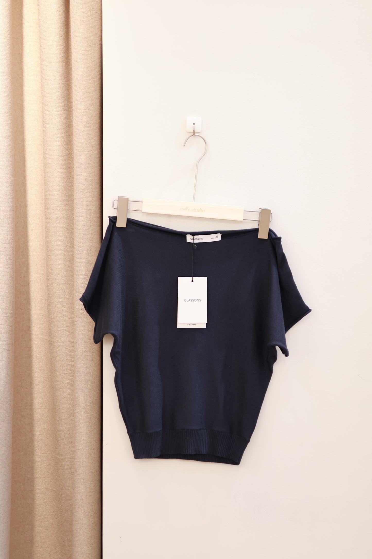 Glassons Off Shoulder Knit Top- NAVY
