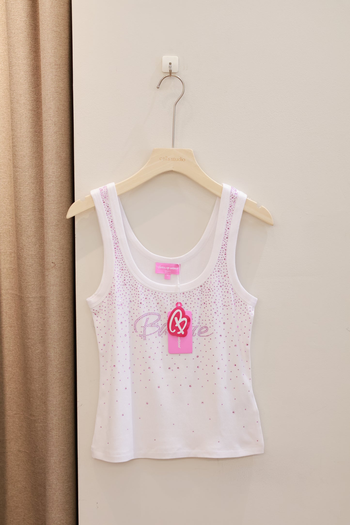 Edikted Dreamy Barbie™ Rhinestone Ribbed Tank Top