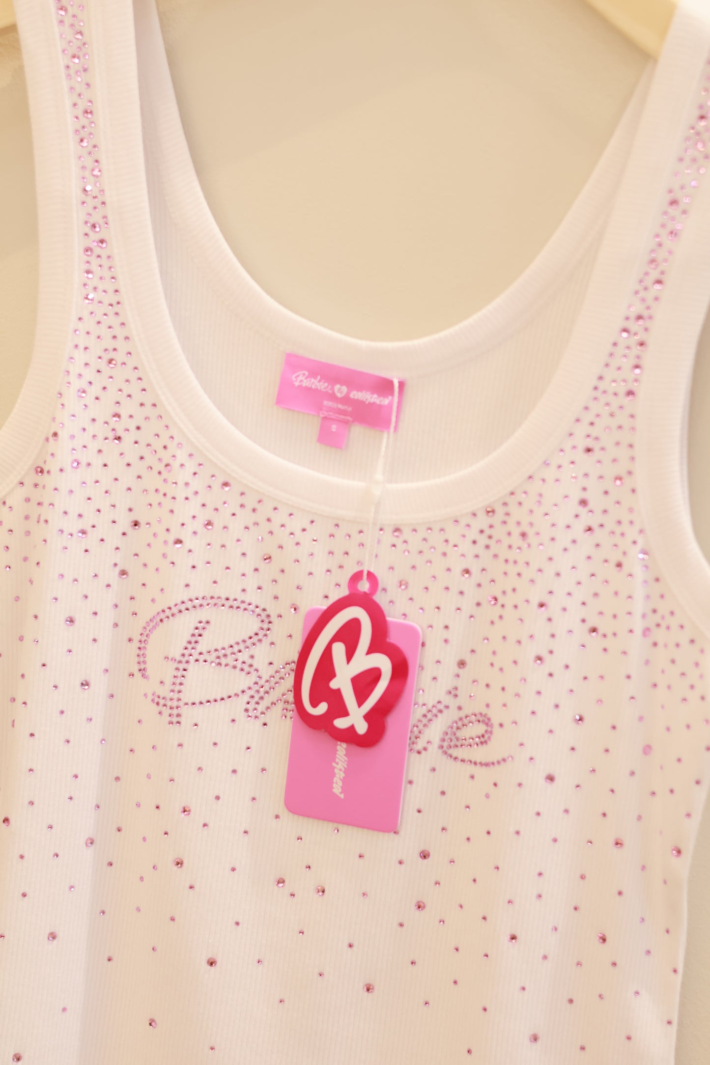 Edikted Dreamy Barbie™ Rhinestone Ribbed Tank Top