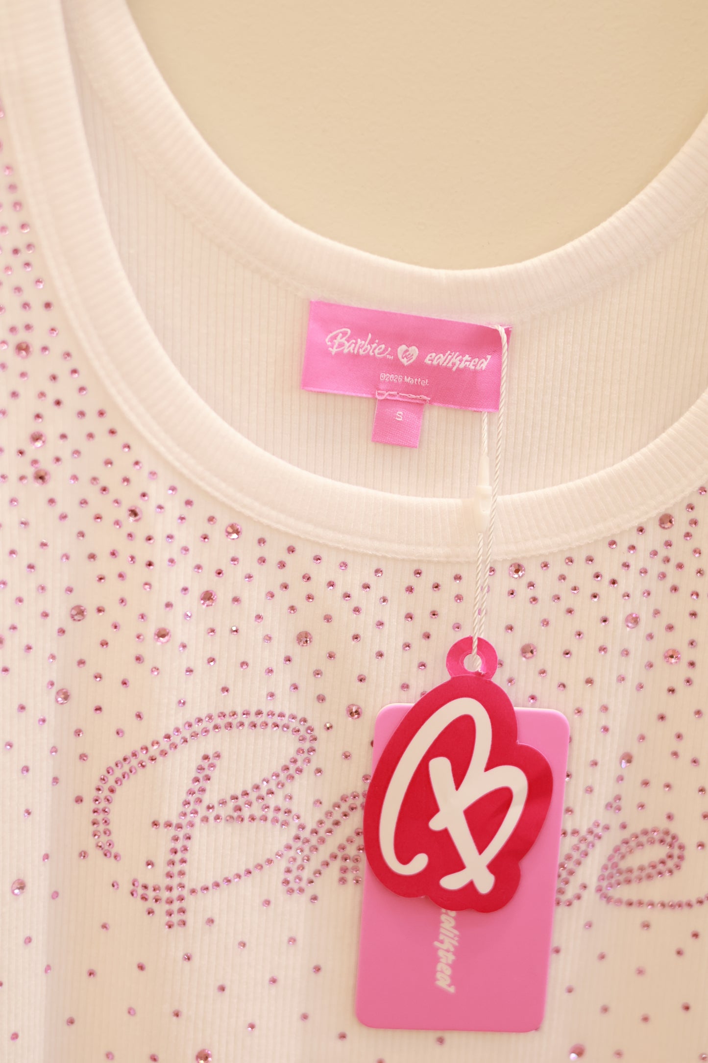Edikted Dreamy Barbie™ Rhinestone Ribbed Tank Top
