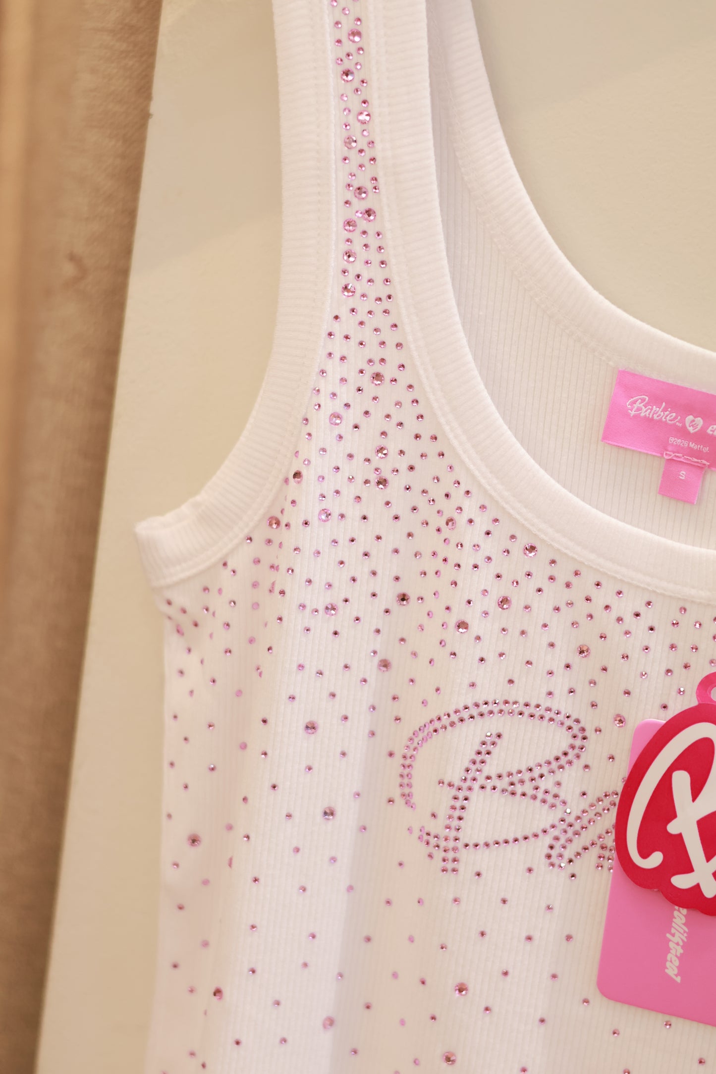 Edikted Dreamy Barbie™ Rhinestone Ribbed Tank Top
