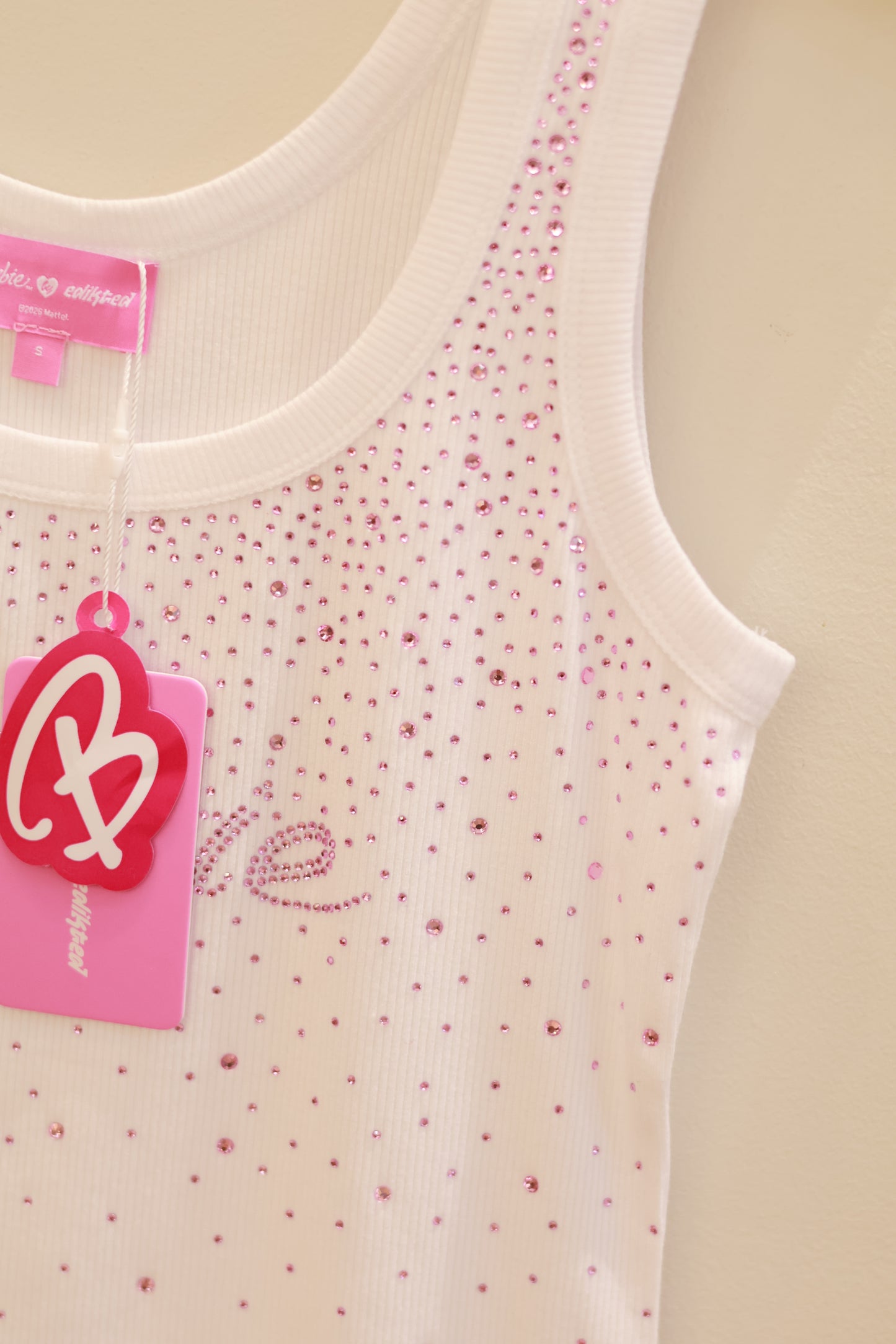 Edikted Dreamy Barbie™ Rhinestone Ribbed Tank Top