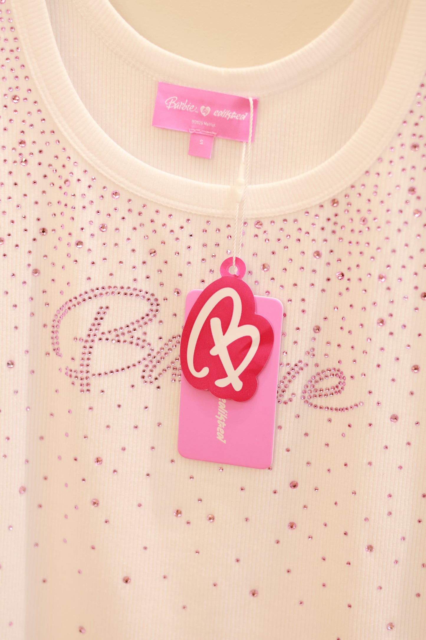 Edikted Dreamy Barbie™ Rhinestone Ribbed Tank Top