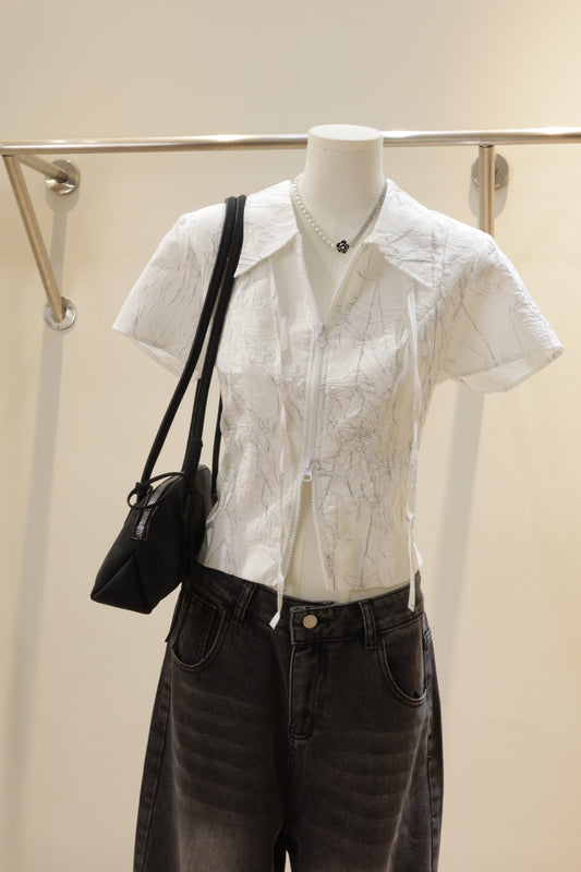 Marbled doubled zippered short sleeve