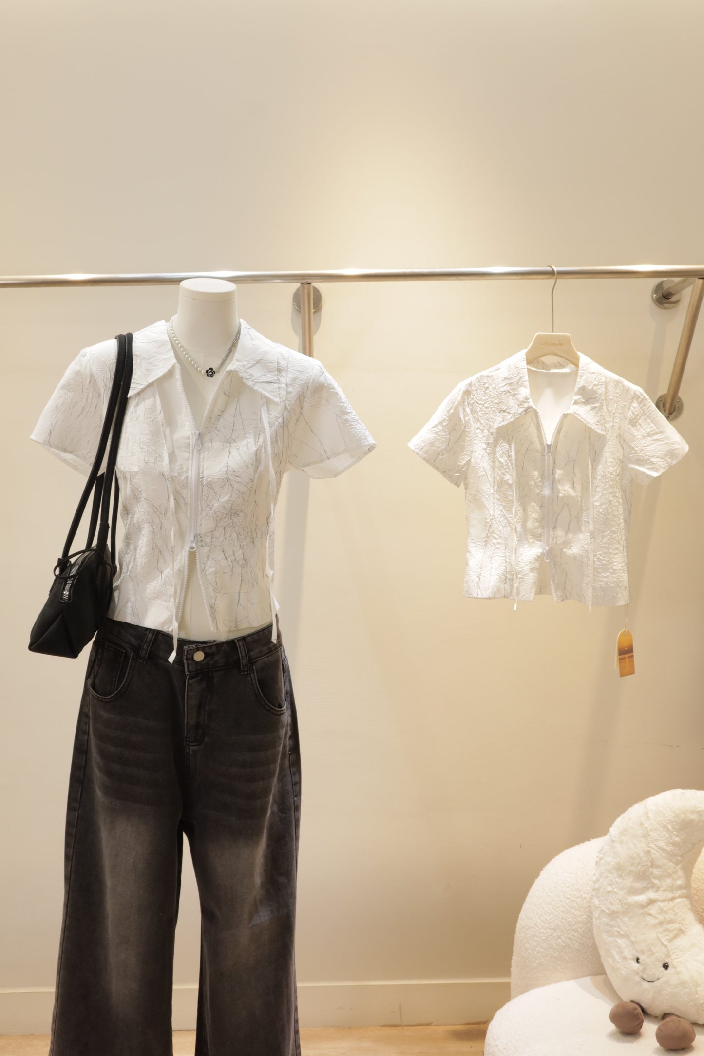 Marbled doubled zippered short sleeve