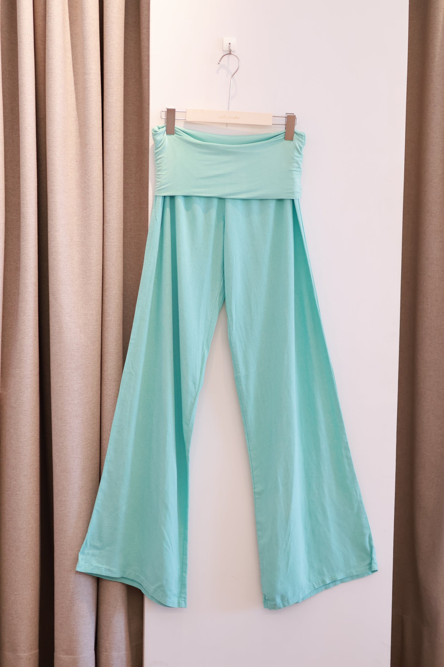 SUBDUED LINEN FOLD OVER PANTS (TEAL)