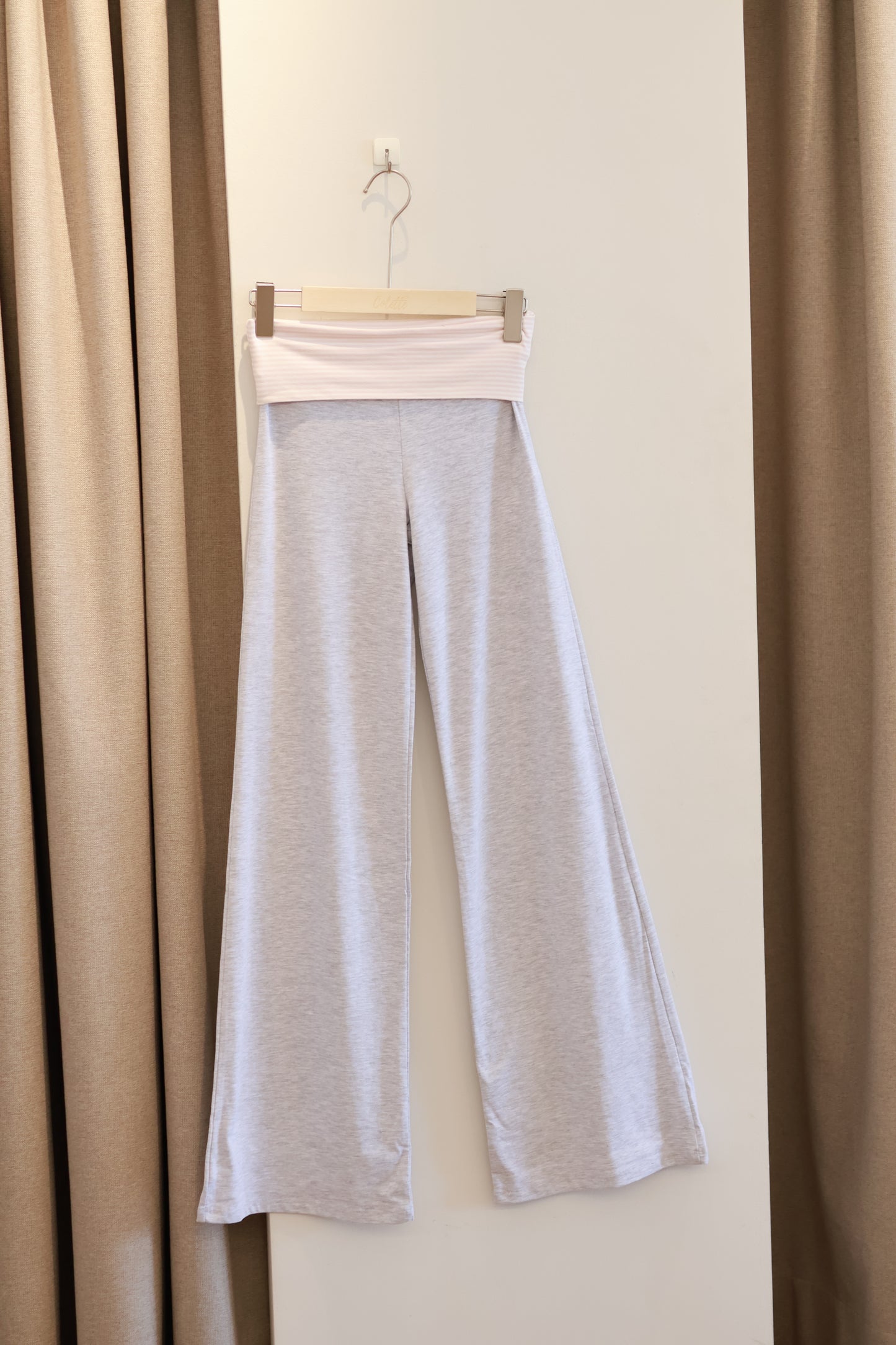 SUBDUED GRAY PANTS W/PINK STRIPES