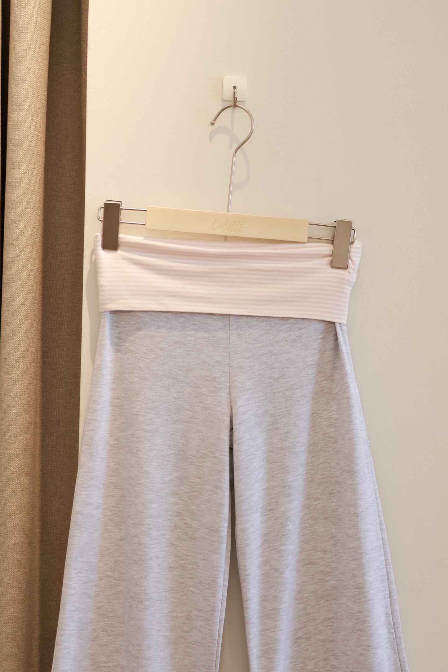 SUBDUED GRAY PANTS W/PINK STRIPES