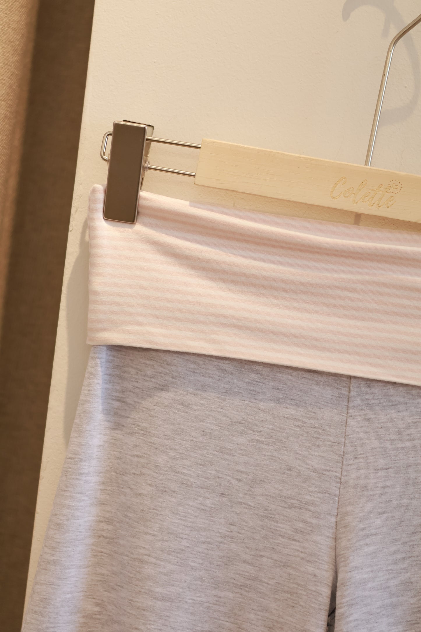 SUBDUED GRAY PANTS W/PINK STRIPES