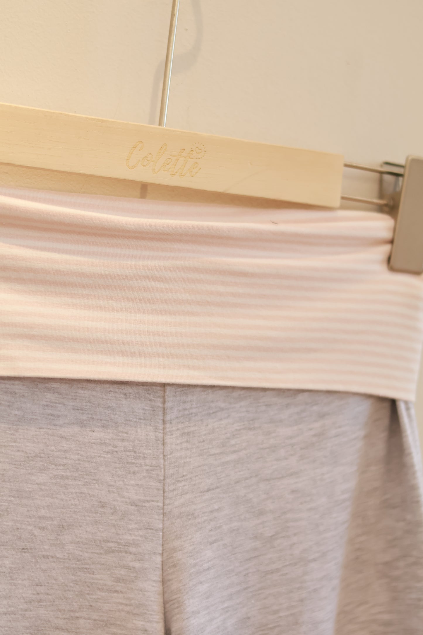 SUBDUED GRAY PANTS W/PINK STRIPES