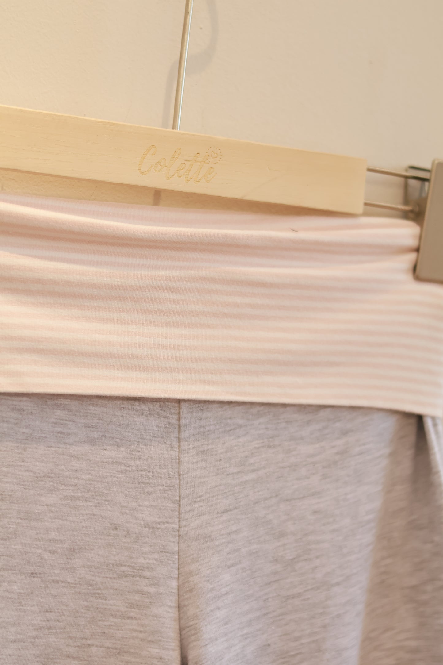SUBDUED GRAY PANTS W/PINK STRIPES