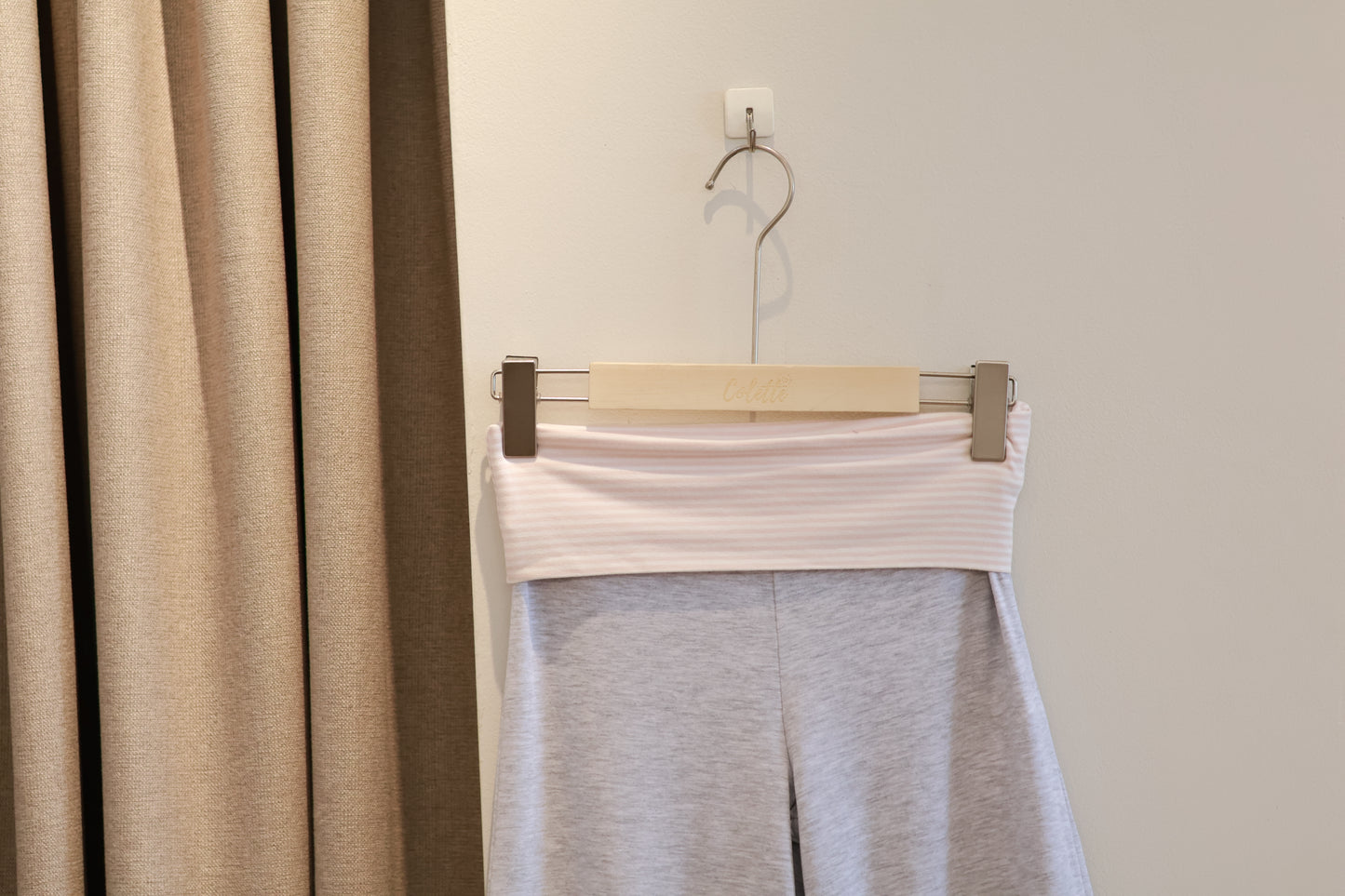 SUBDUED GRAY PANTS W/PINK STRIPES
