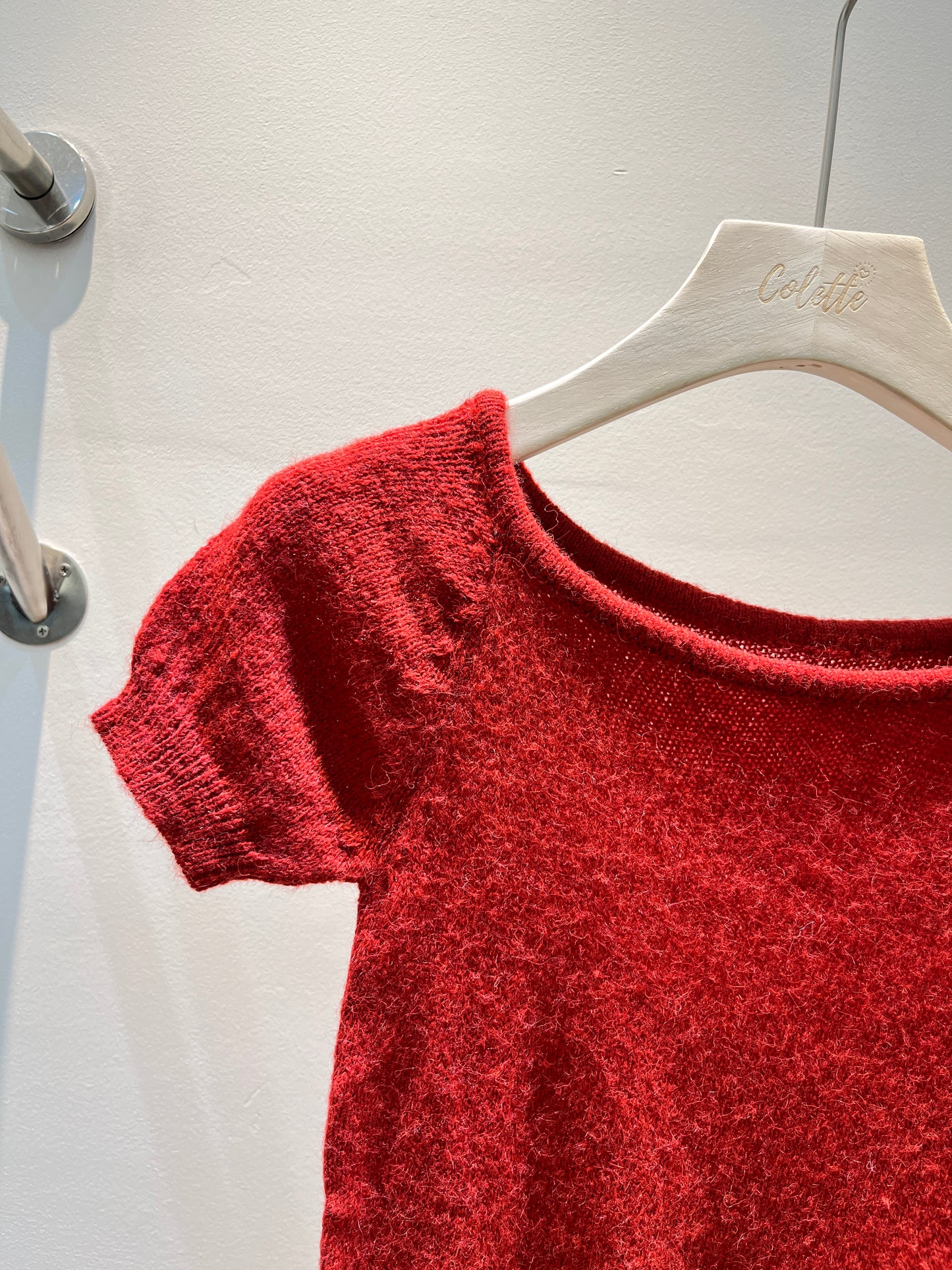 RED SHORT SLEEVE HALF SHOULDER TOP