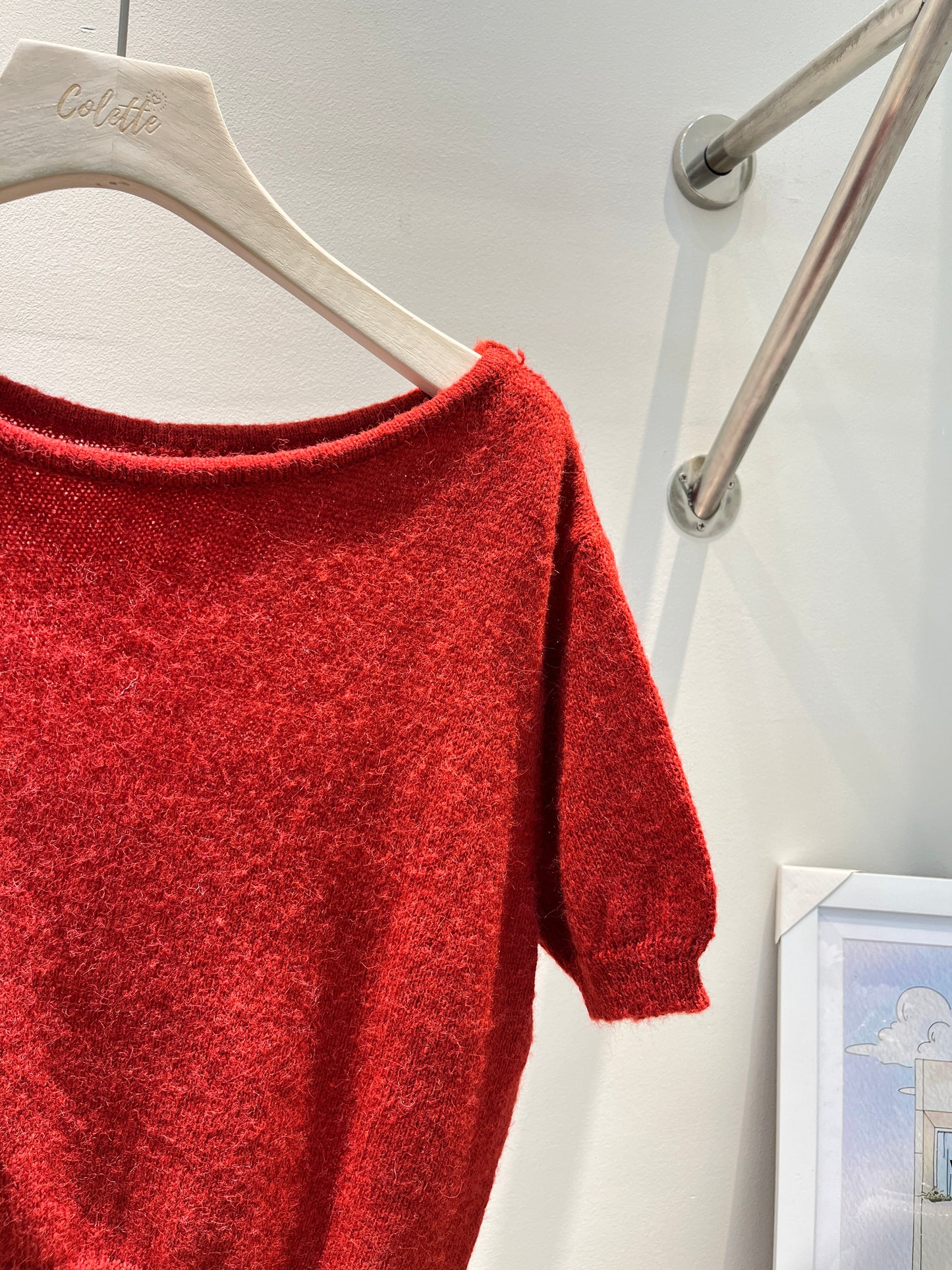 RED SHORT SLEEVE HALF SHOULDER TOP