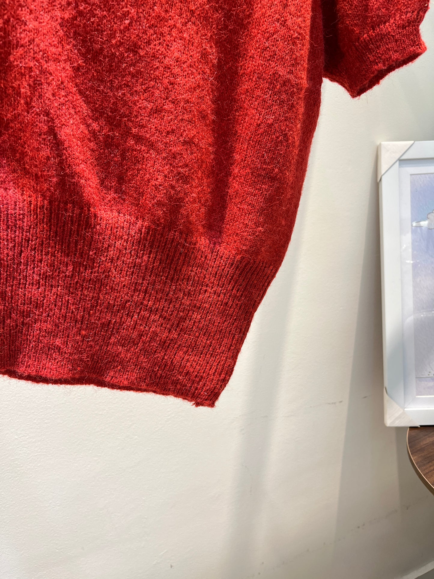 RED SHORT SLEEVE HALF SHOULDER TOP