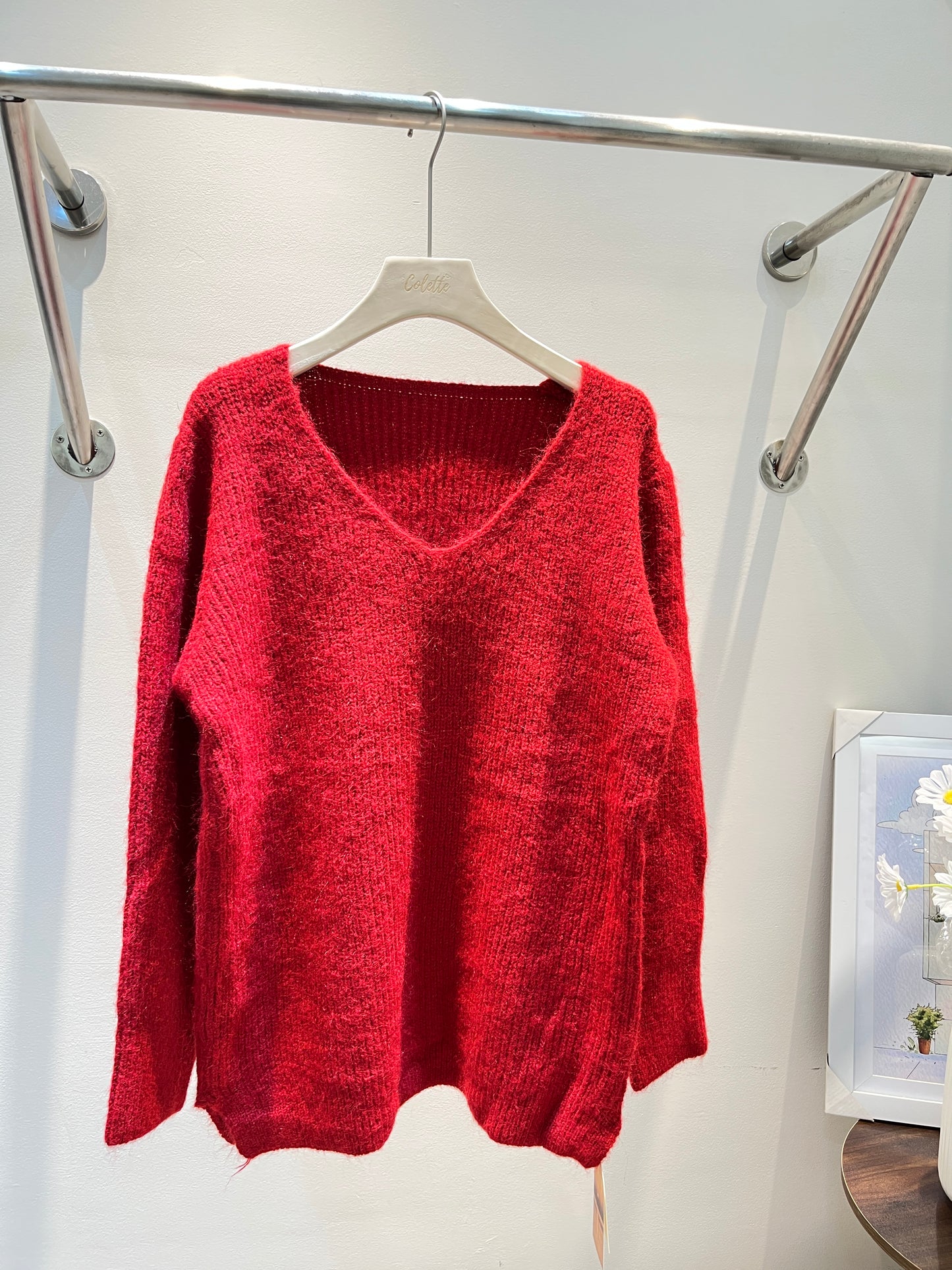 RED V CUT SWEATER