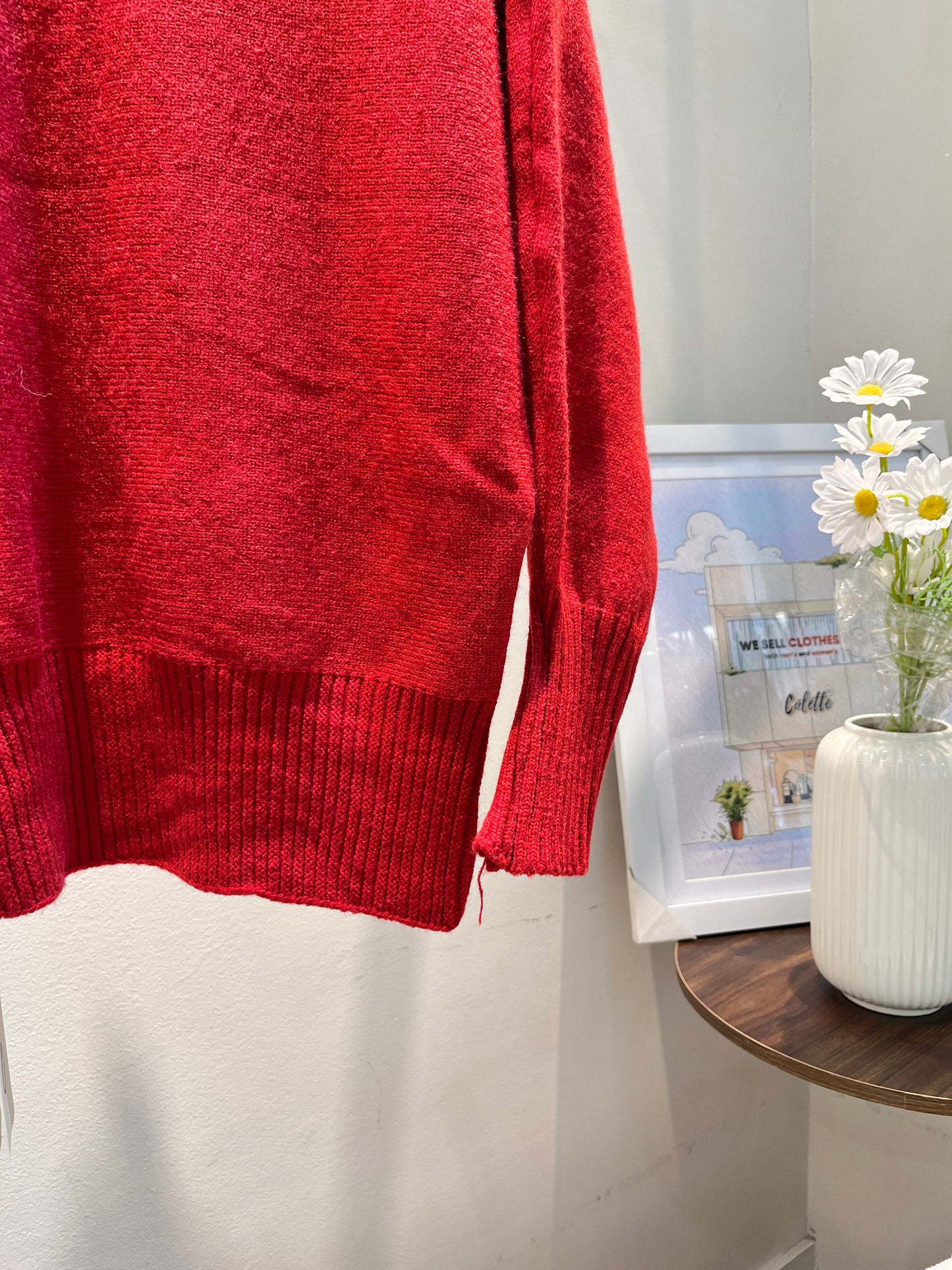 RED HALF SHOULDER SWEATER