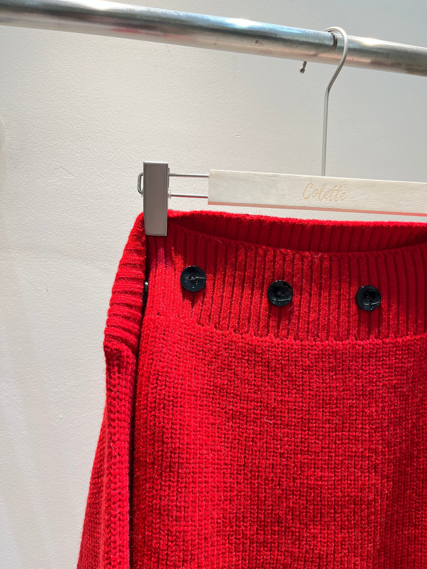 BLACK BUTTONS RED OFF SHOULDER TOP