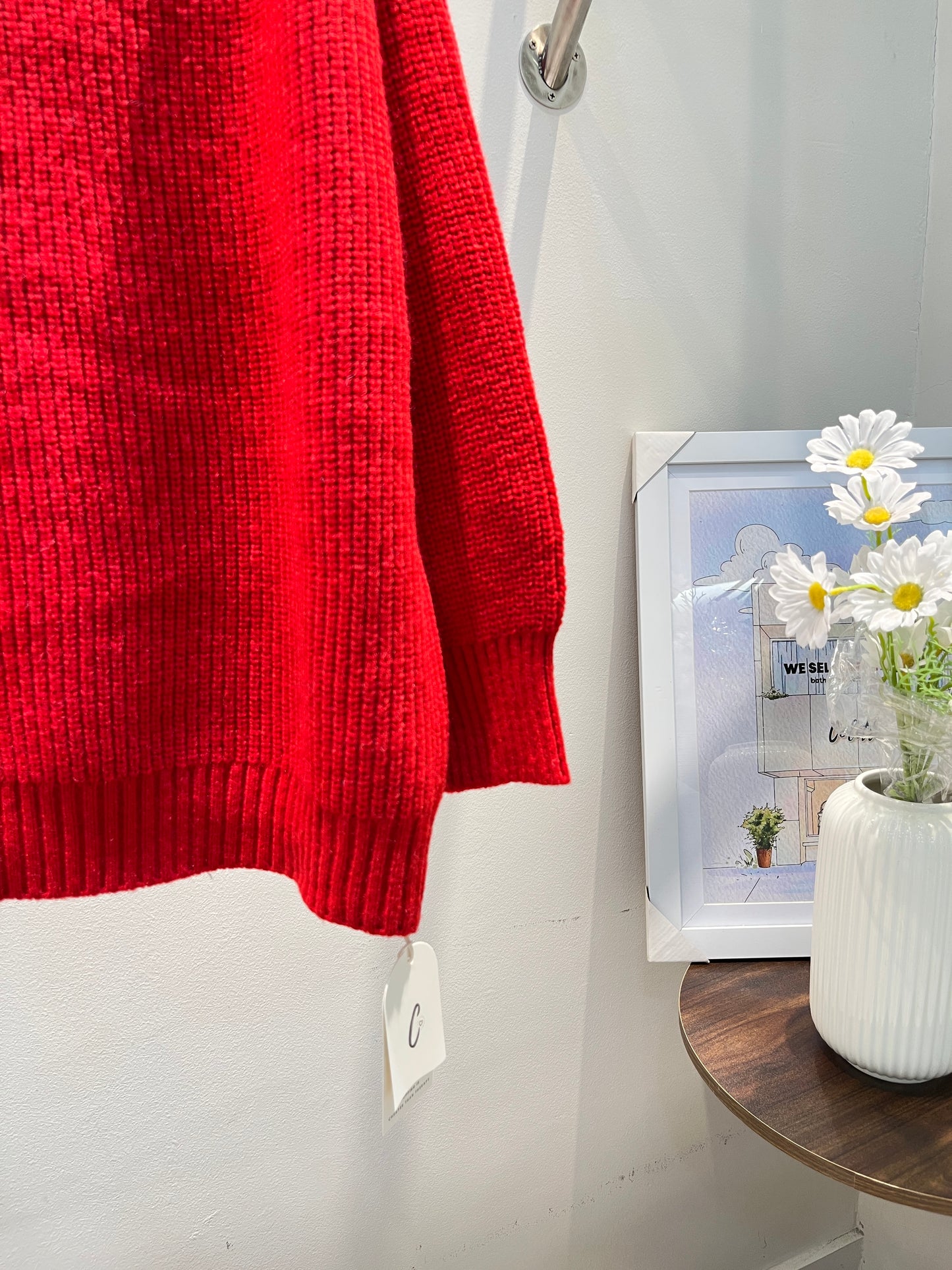 BLACK BUTTONS RED OFF SHOULDER TOP