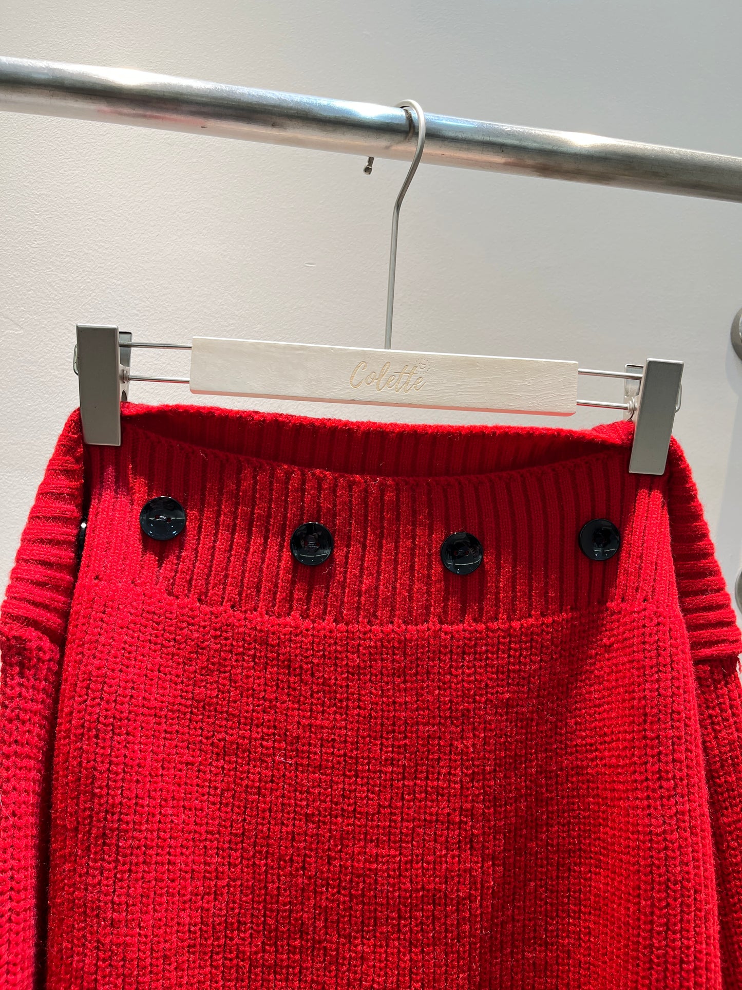 BLACK BUTTONS RED OFF SHOULDER TOP