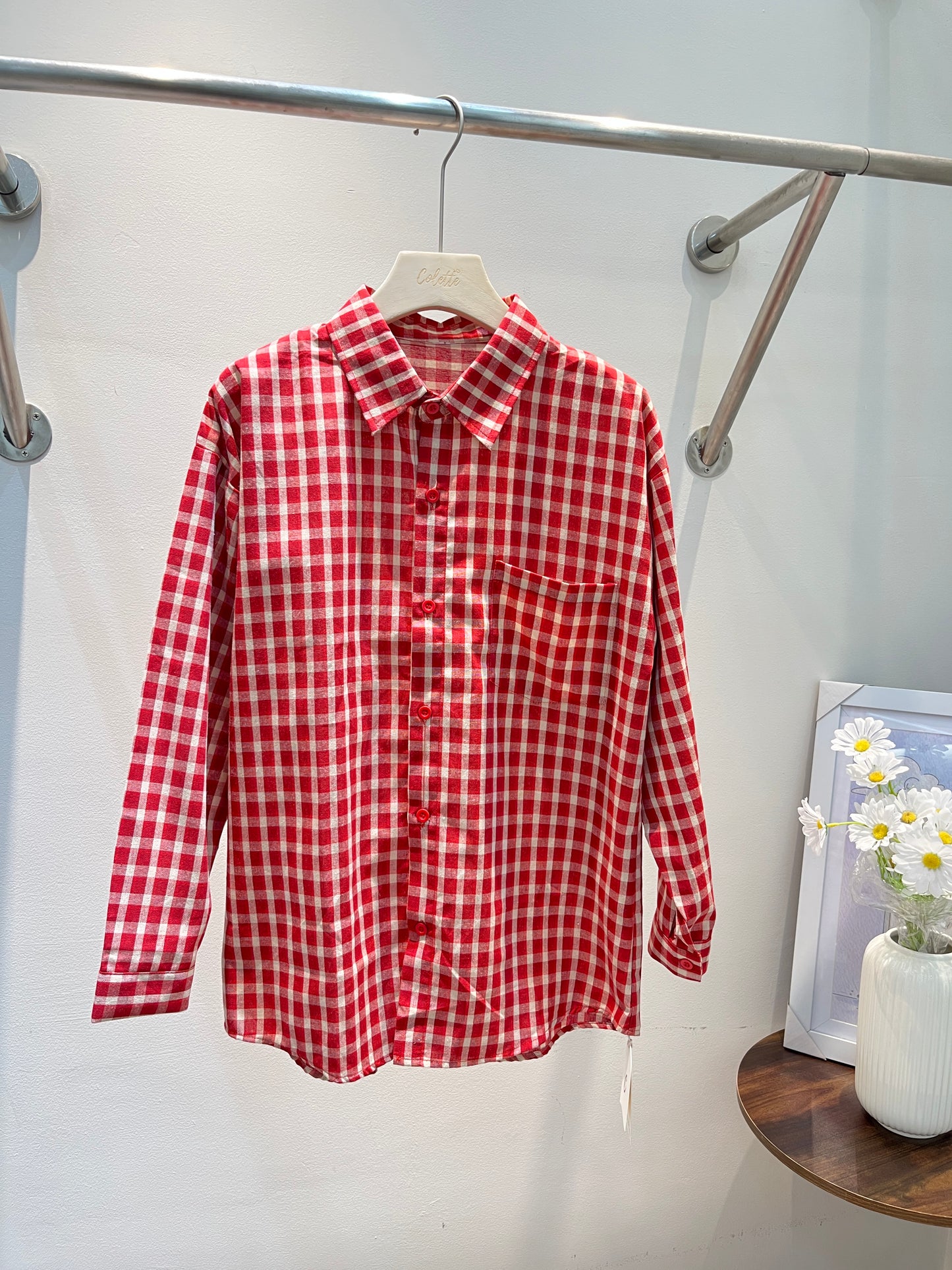 RED PLAID BUTTONED OUTERWEAR