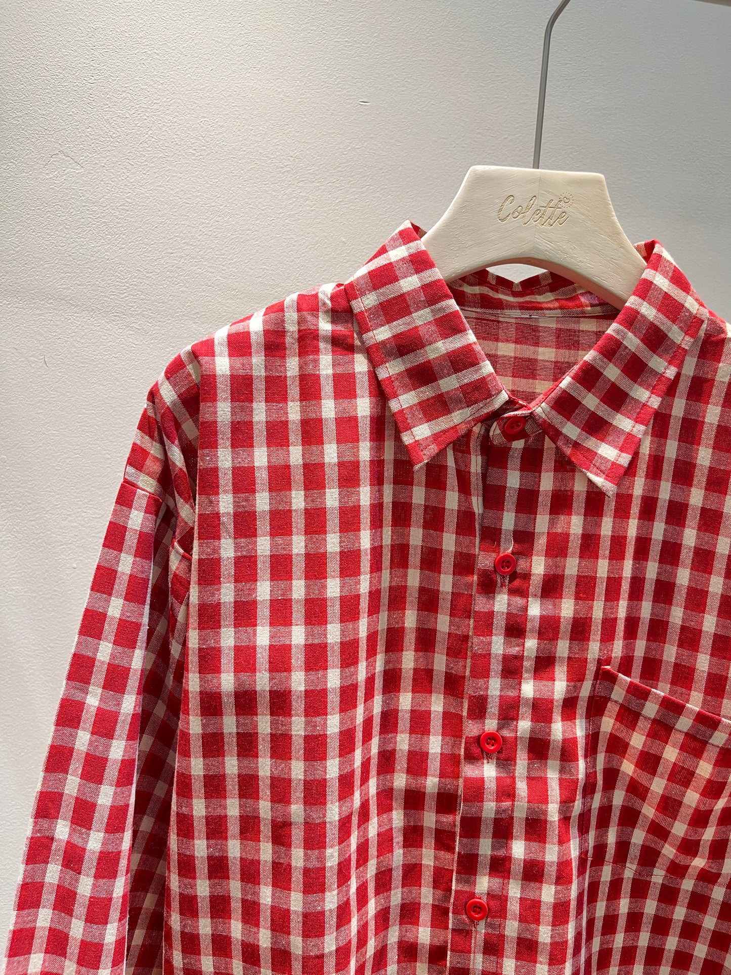 RED PLAID BUTTONED OUTERWEAR