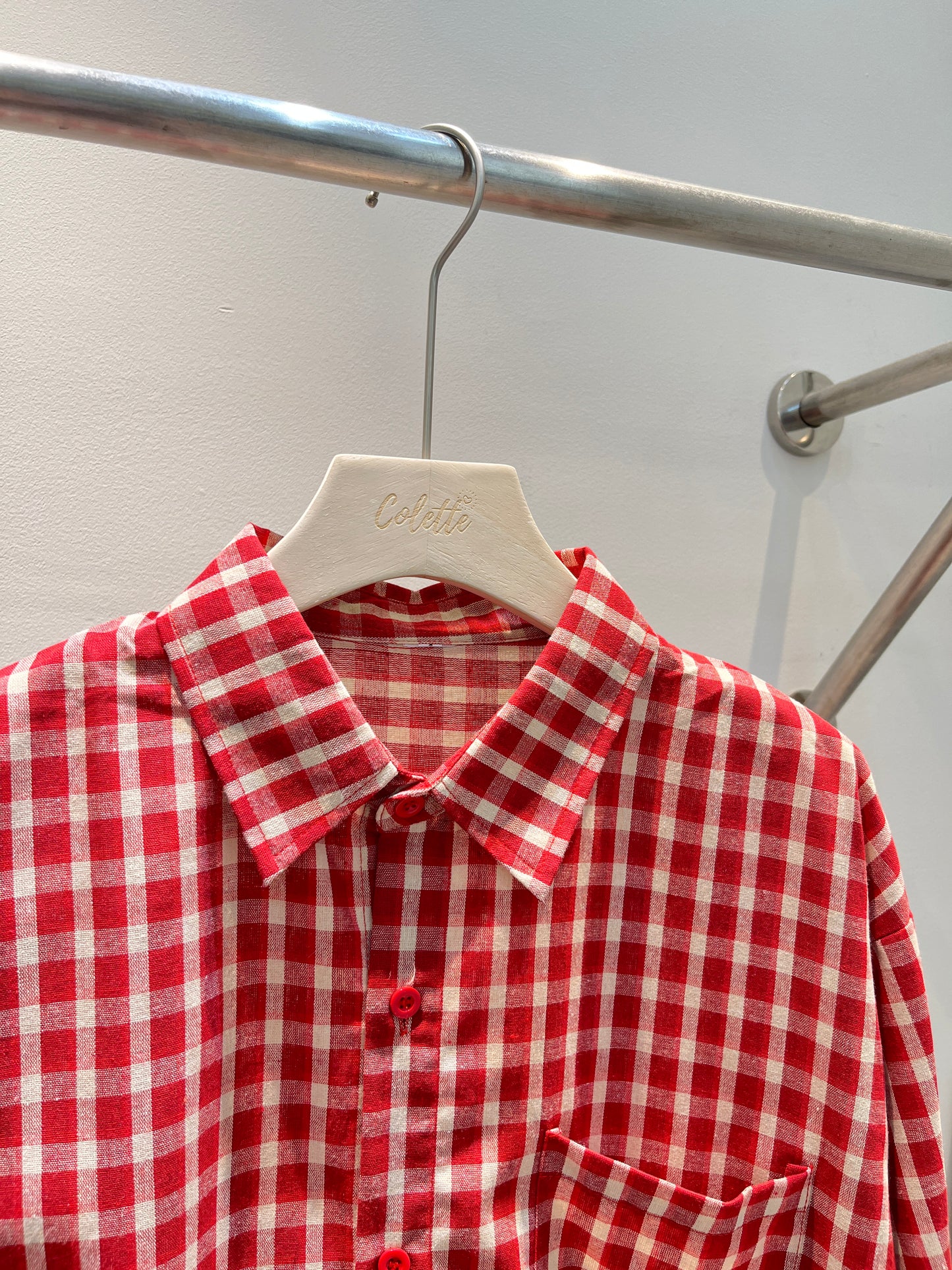 RED PLAID BUTTONED OUTERWEAR