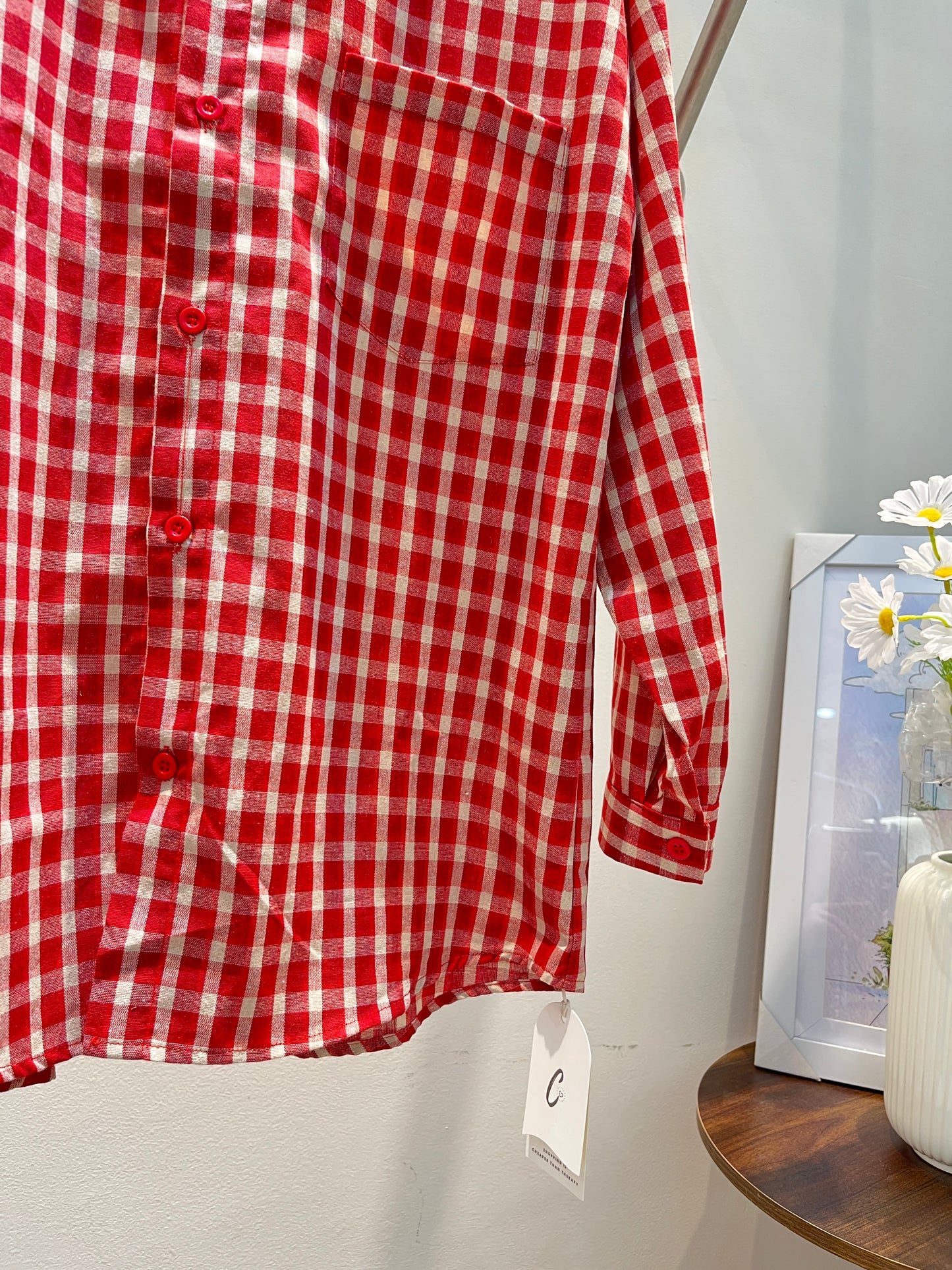 RED PLAID BUTTONED OUTERWEAR