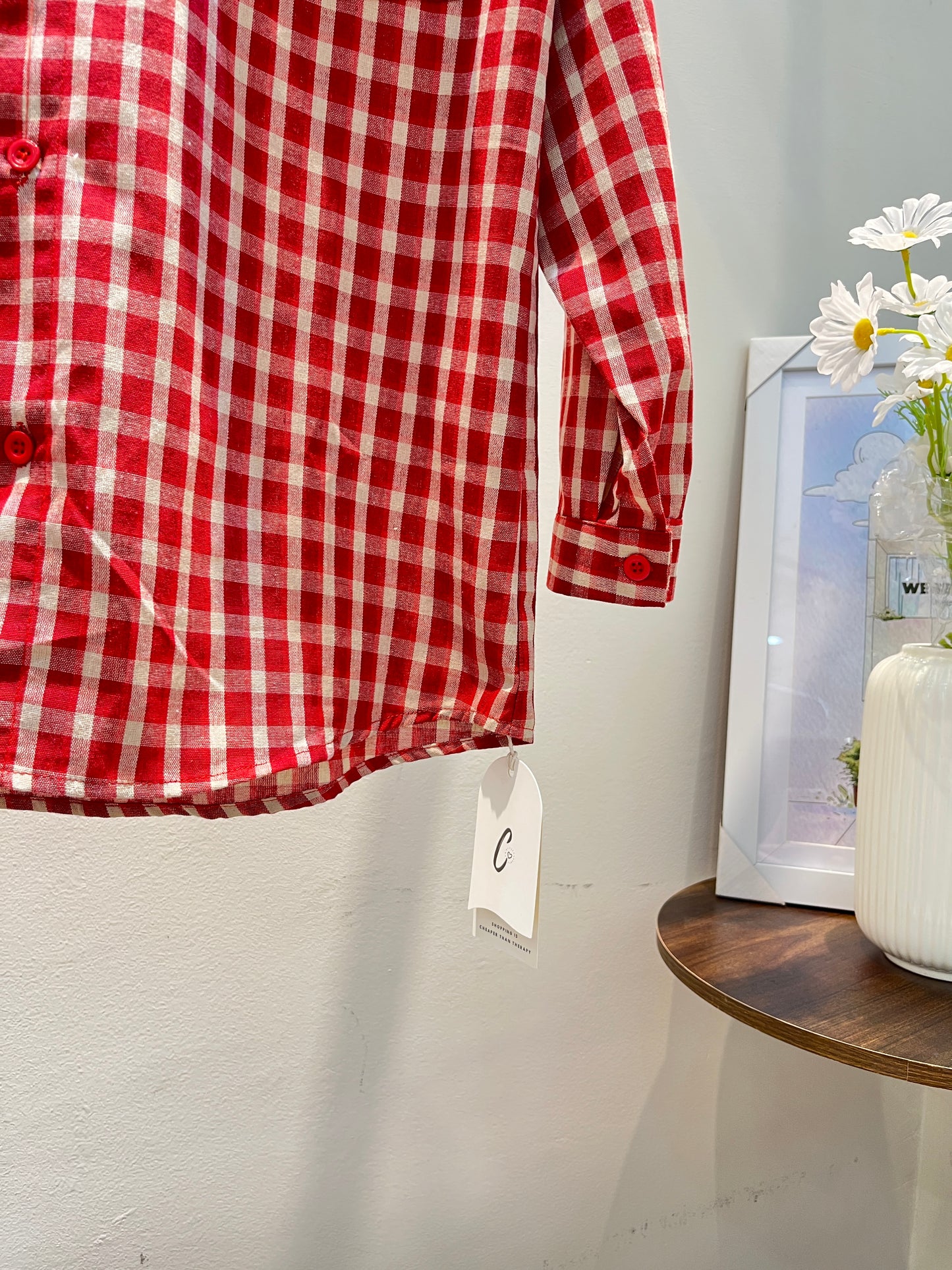 RED PLAID BUTTONED OUTERWEAR