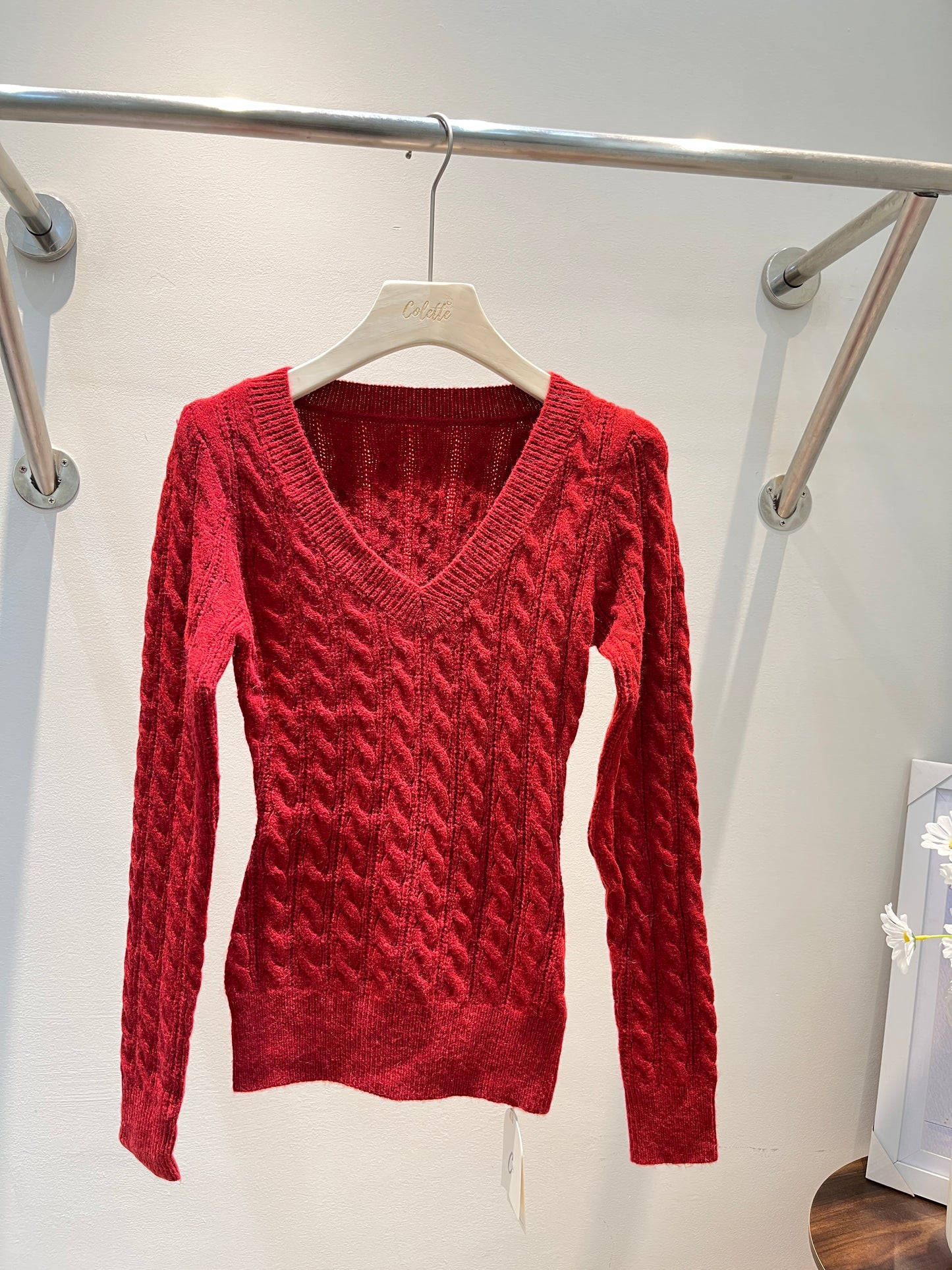 RED SLIM FIT KNITTED SWEATER