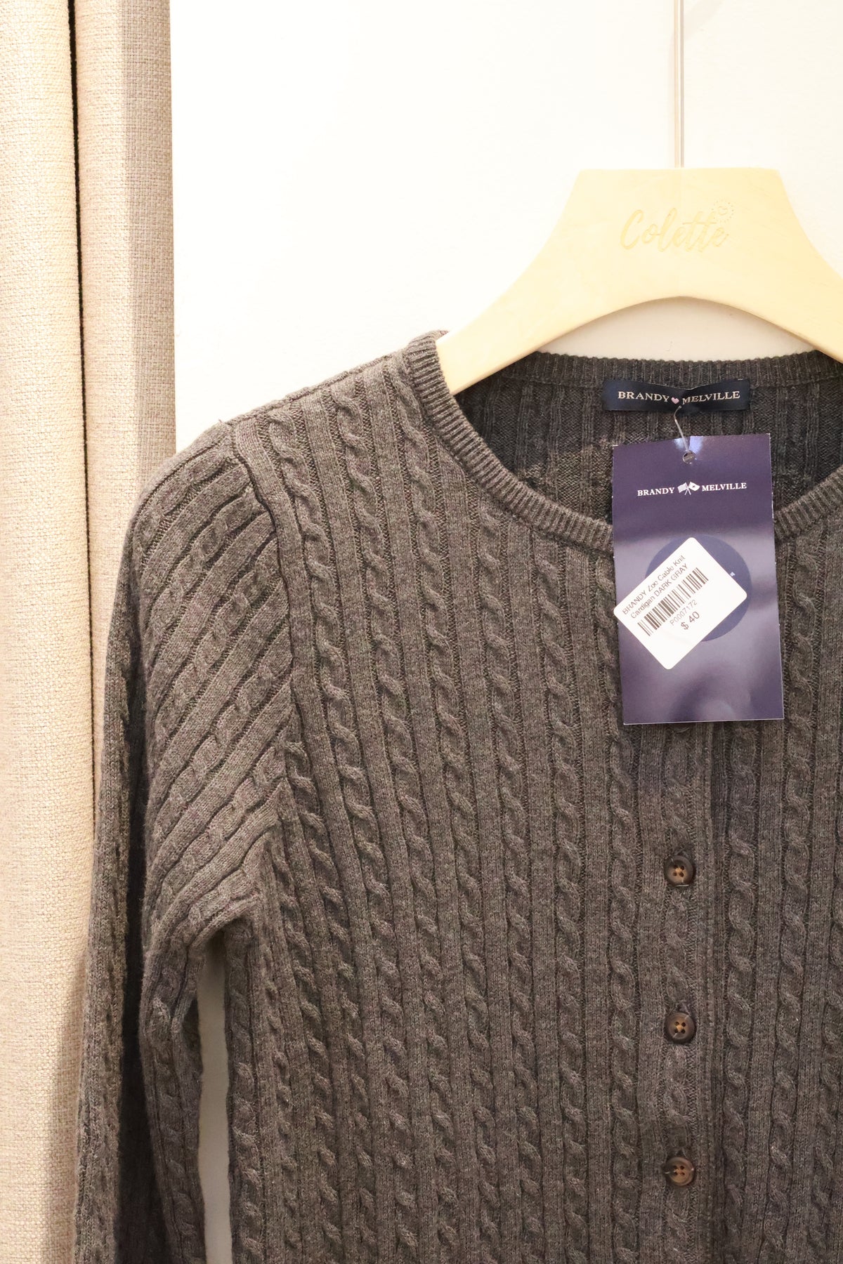 BRANDY Zoe Cable Knit Cardigan  -DARK GRAY
