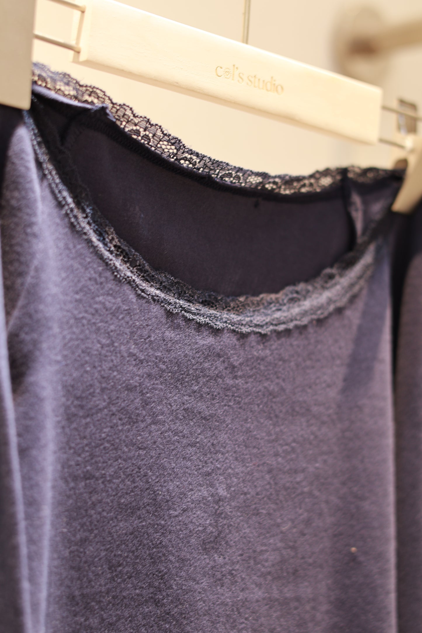 NAVY LACE OFF SHOULDER TOP