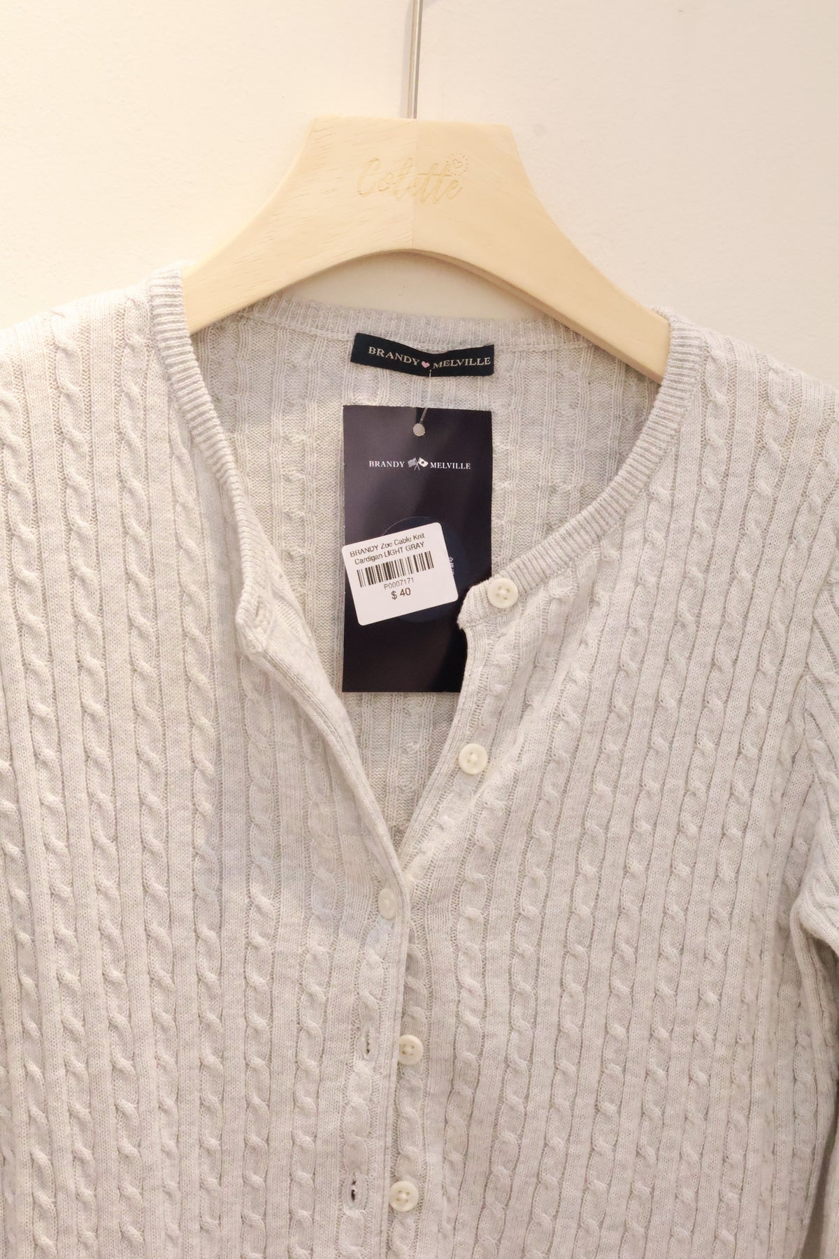 BRANDY Zoe Cable Knit Cardigan  -LIGHT GRAY