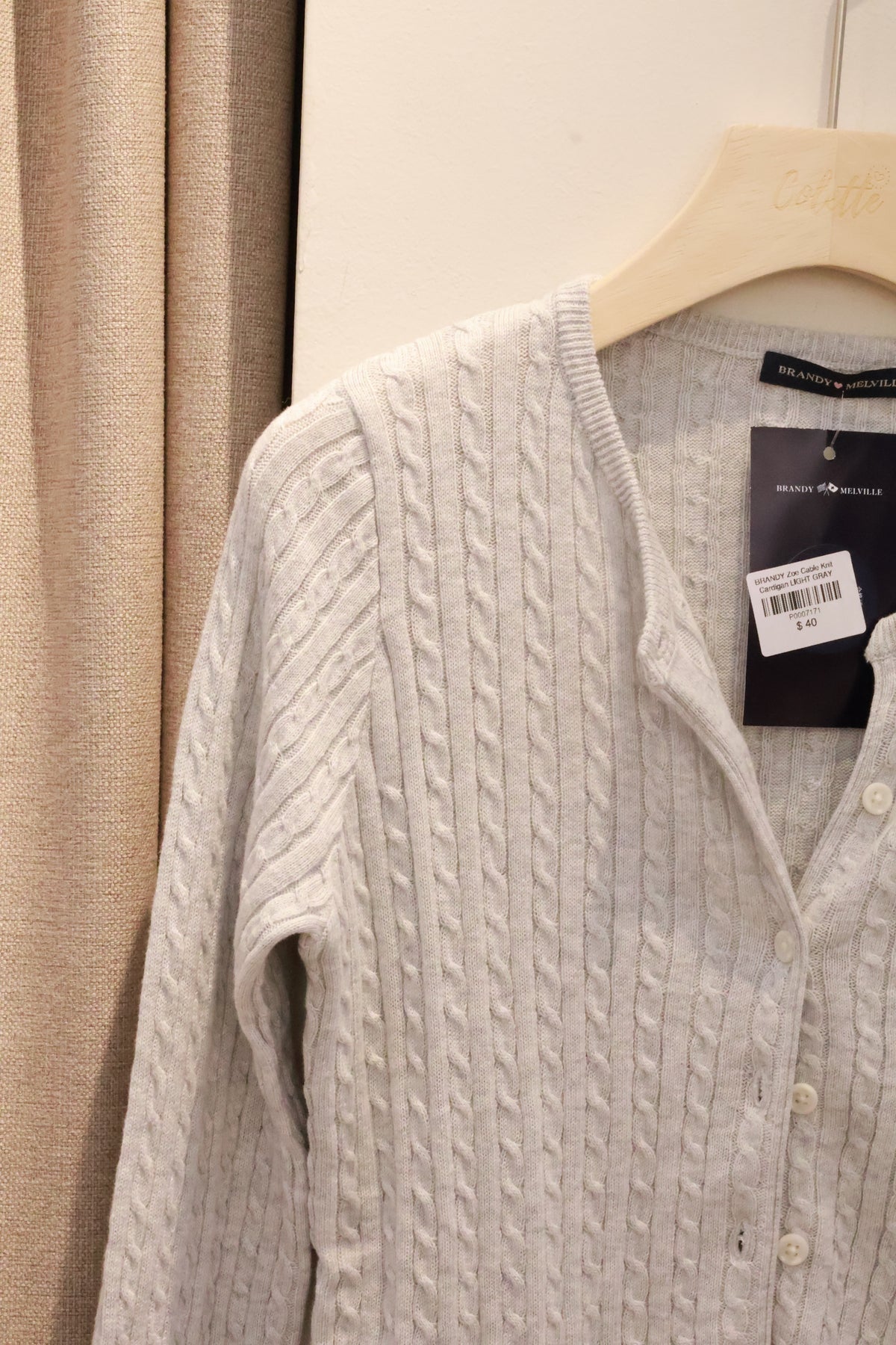 BRANDY Zoe Cable Knit Cardigan  -LIGHT GRAY