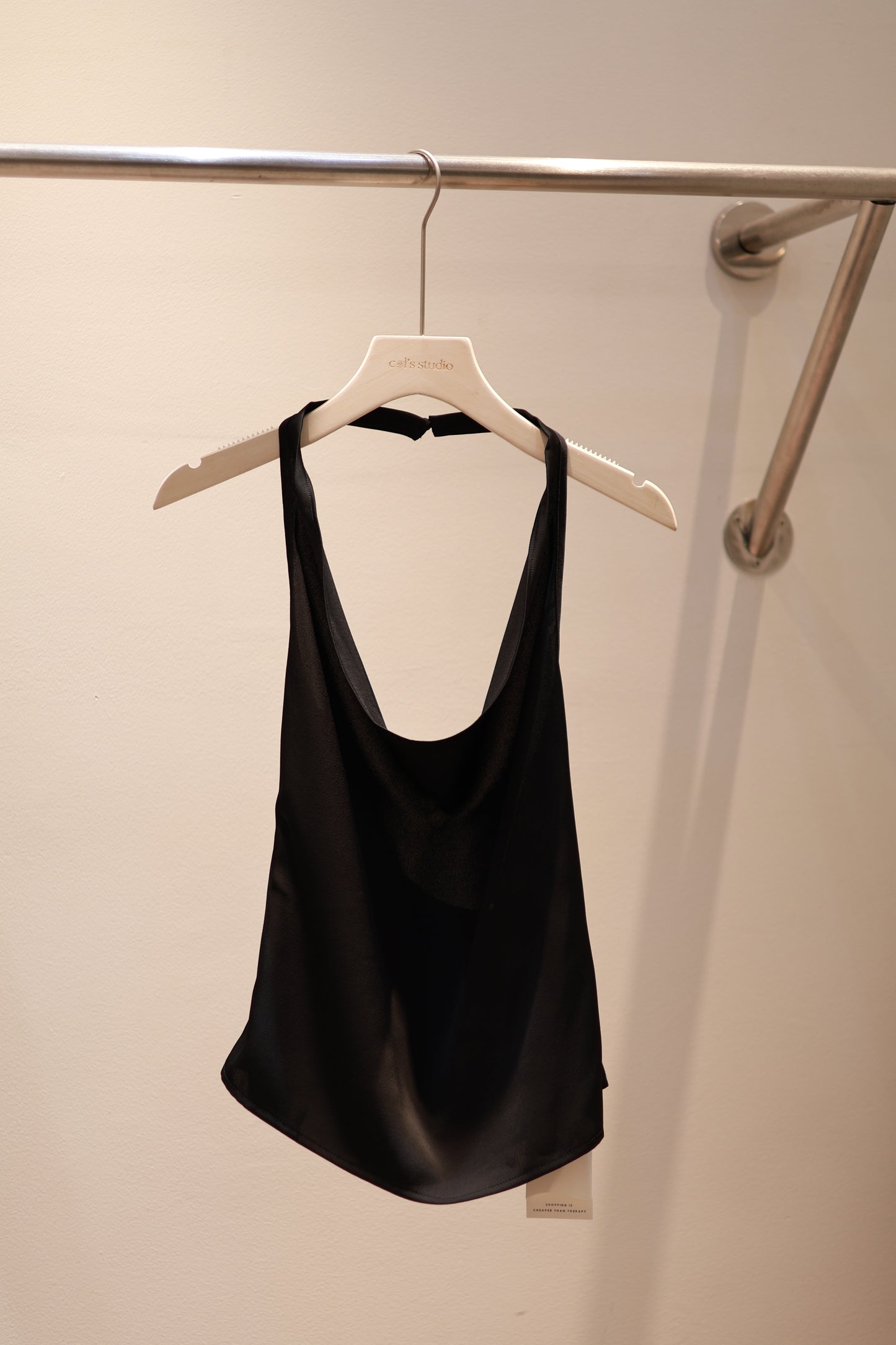 SATIN PLAIN BLACK HALTER