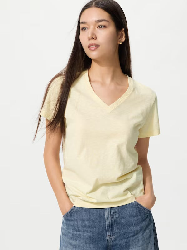 UNIQLO Slub Jersey V Neck T