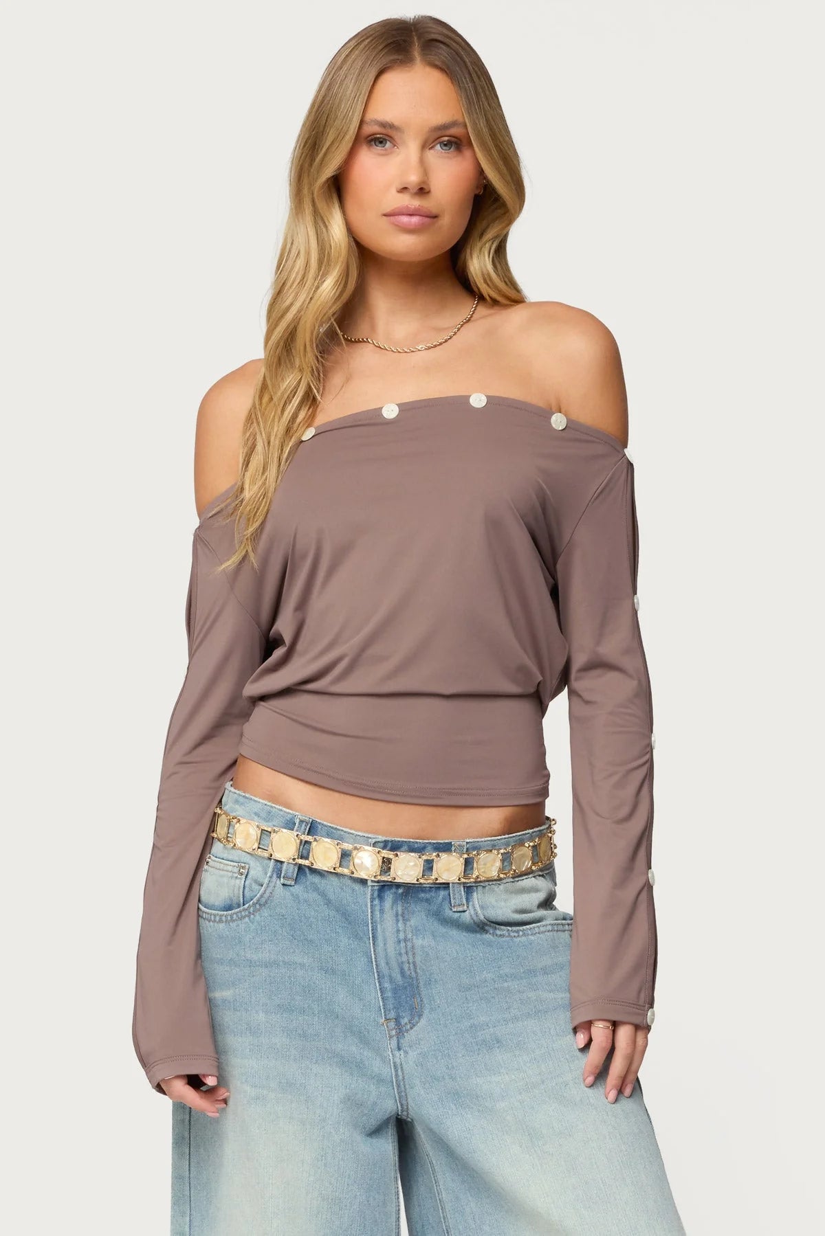 Edikted Ronee Off Shoulder Button Cutout Top
