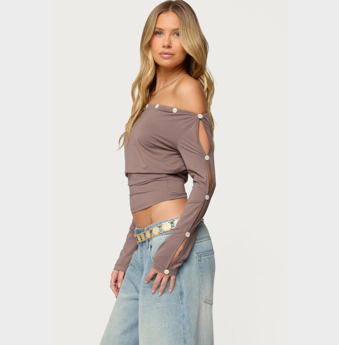Edikted Ronee Off Shoulder Button Cutout Top