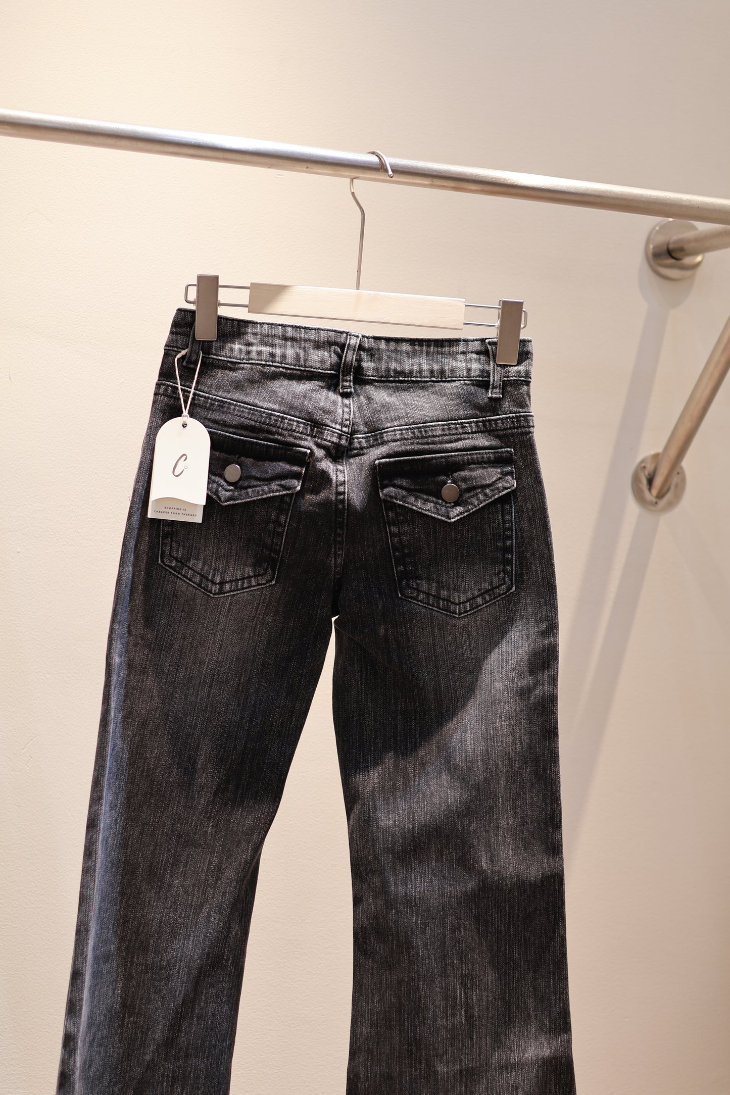 BLACK WASHED LOW RISE DENIM JEANS