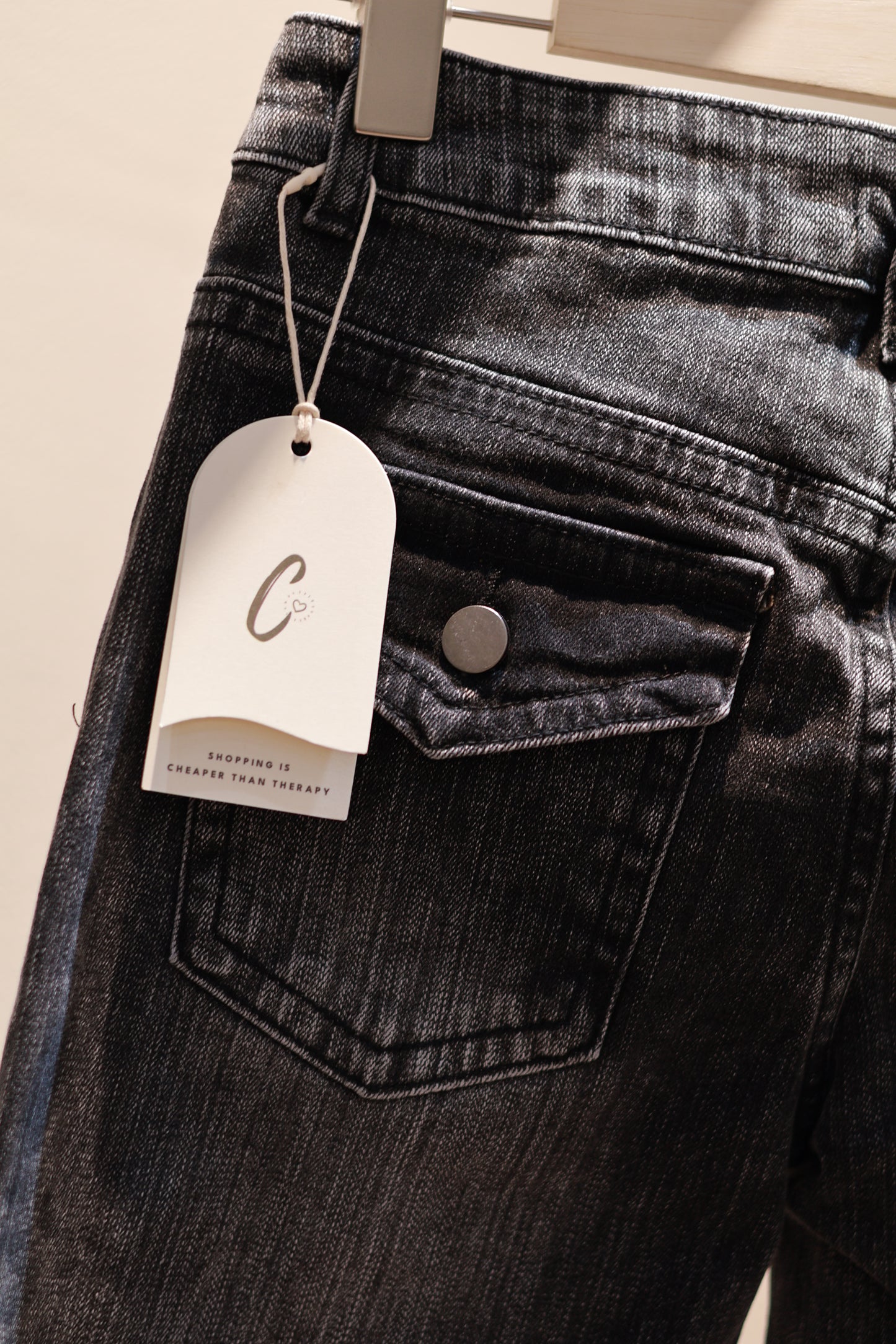 BLACK WASHED LOW RISE DENIM JEANS