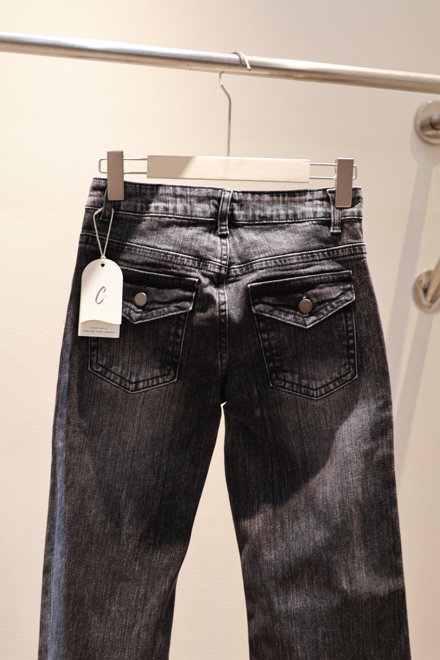 BLACK WASHED LOW RISE DENIM JEANS