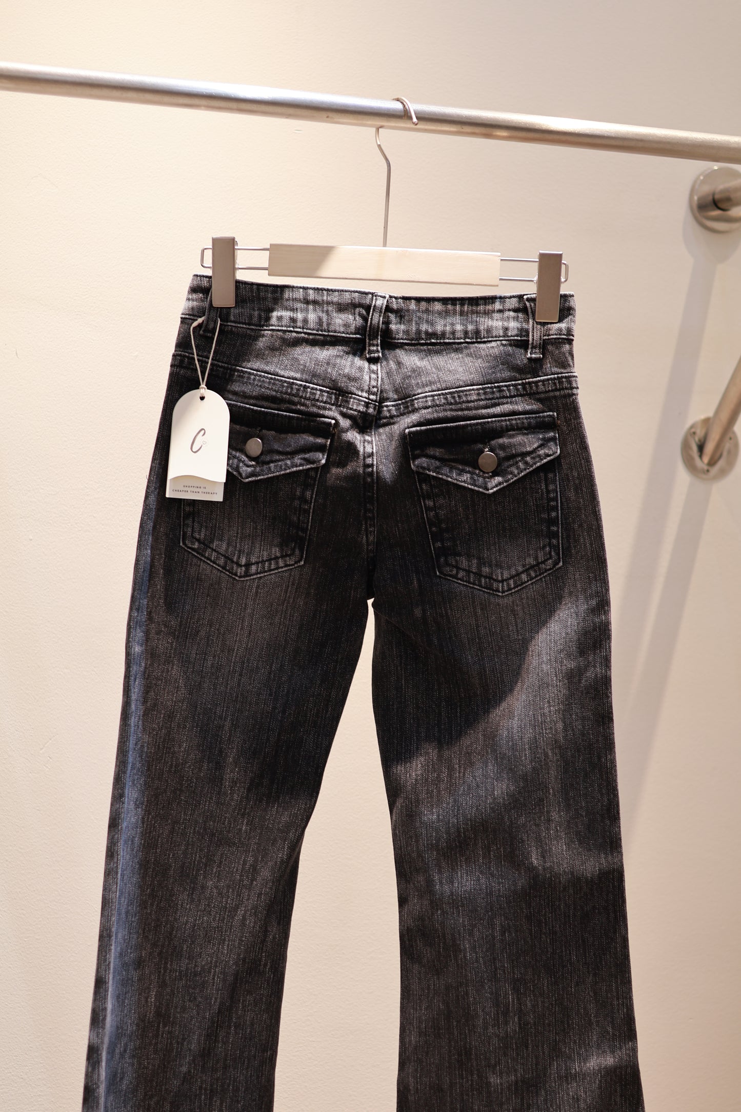 BLACK WASHED LOW RISE DENIM JEANS