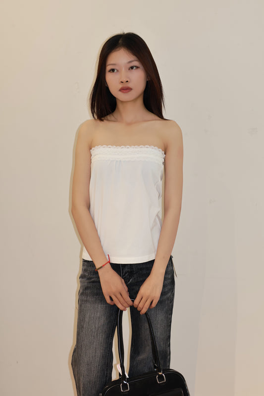 LACE DETAIL WHITE TUBE TOP