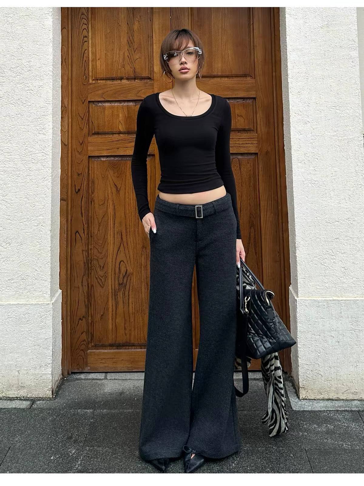 AUD Wide-Leg Casual Pants- DARK GRAY