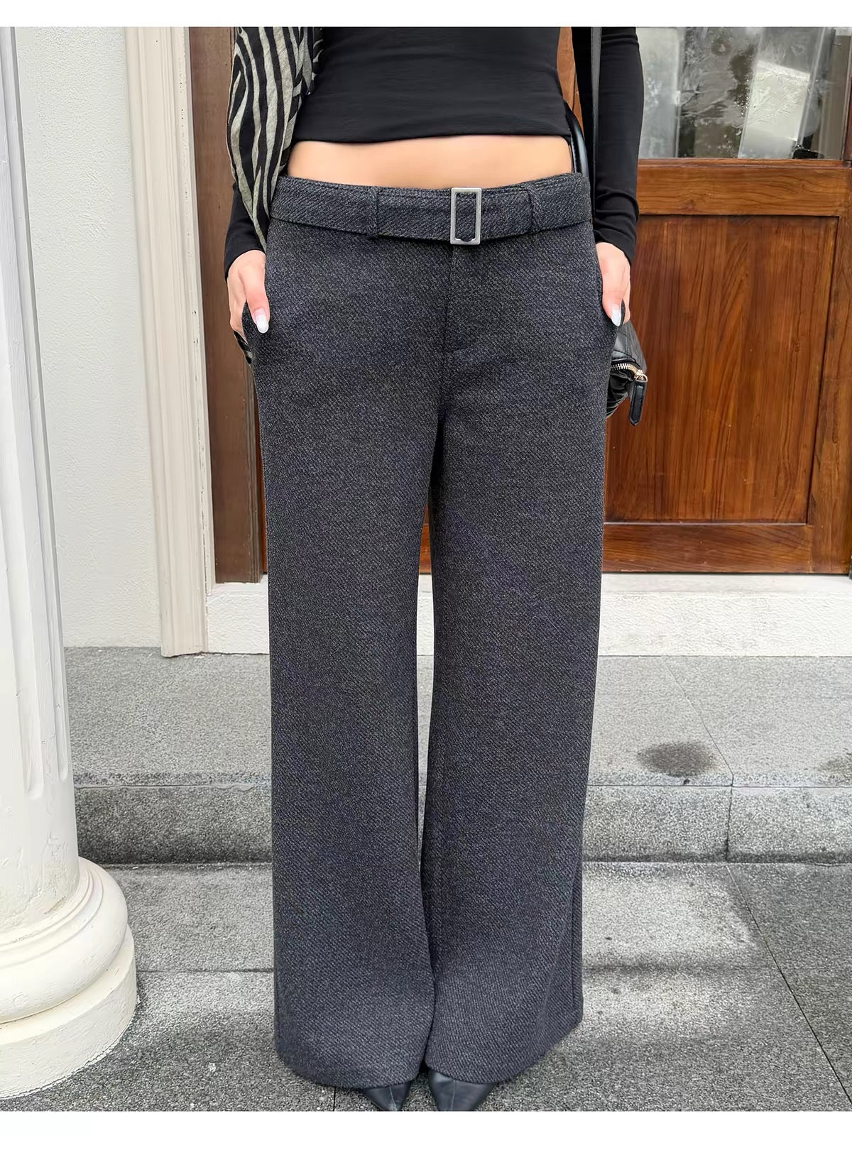 AUD Wide-Leg Casual Pants- DARK GRAY